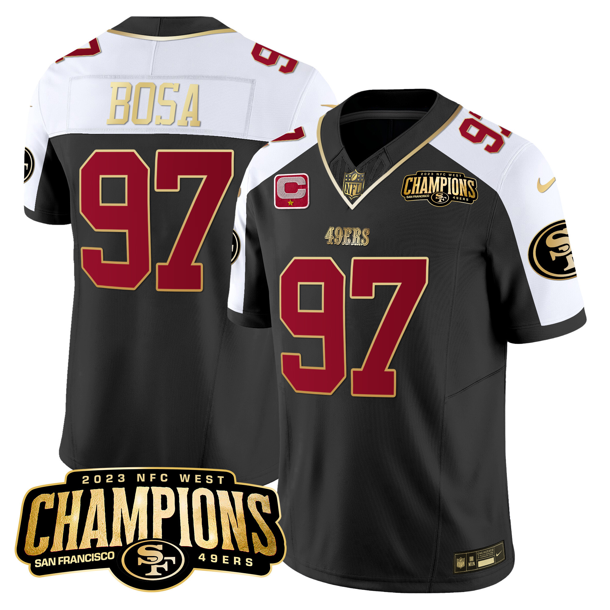Men's 49ers 2023 NFC West Champions Patch Vapor Jersey V2 - All Stitched - Image 7
