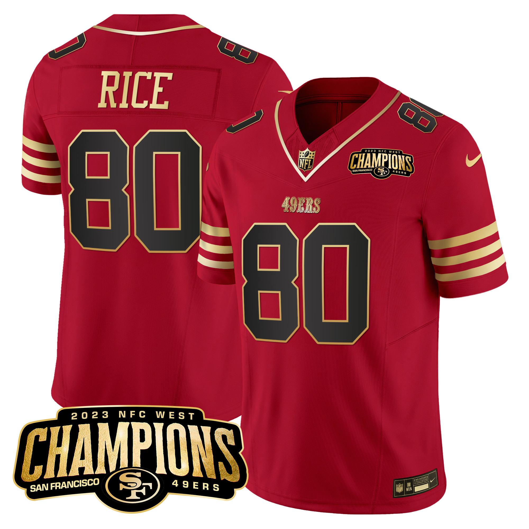 Men's 49ers 2023 NFC West Champions Patch Vapor Jersey V2 - All Stitched - Image 16