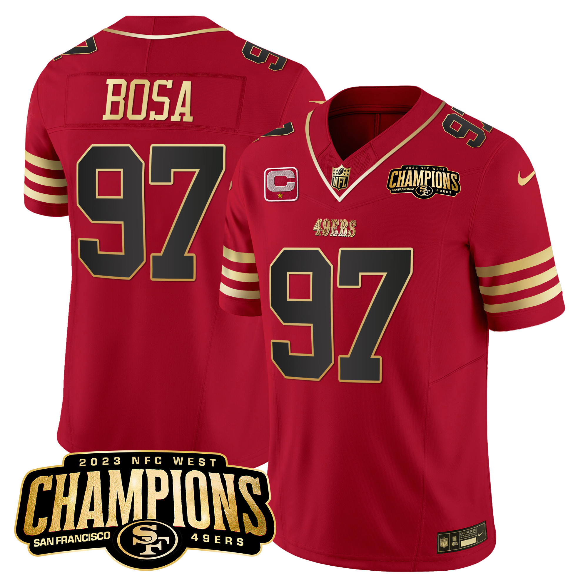 Men's 49ers 2023 NFC West Champions Patch Vapor Jersey V2 - All Stitched - Image 17