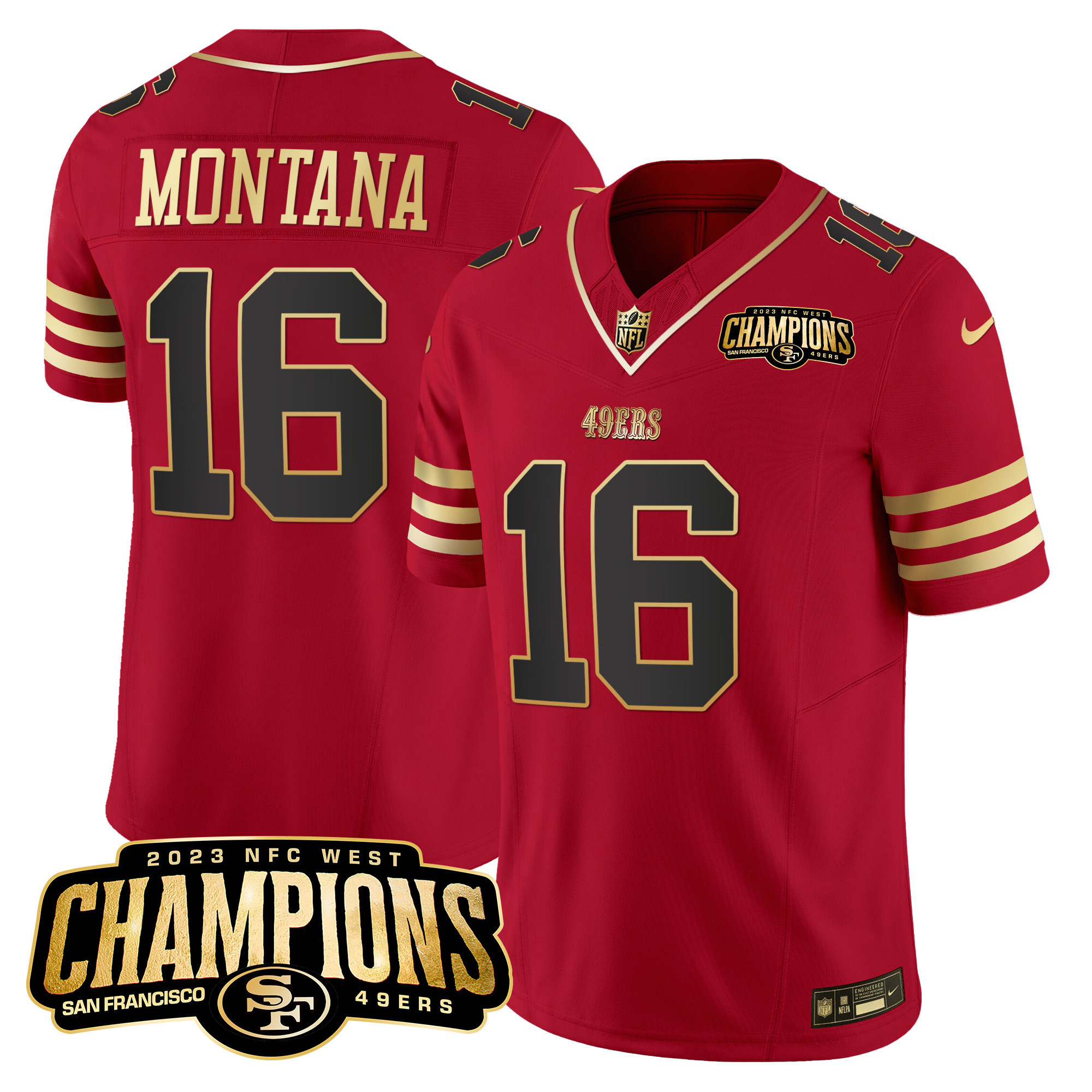 Men's 49ers 2023 NFC West Champions Patch Vapor Jersey V2 - All Stitched - Image 18