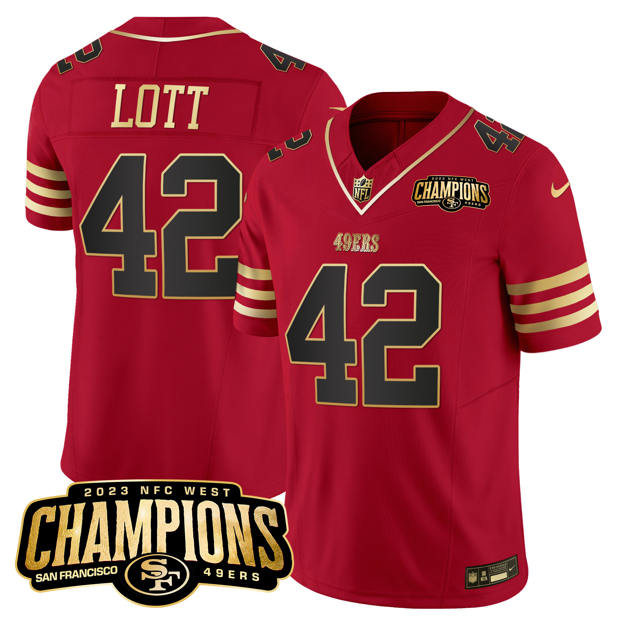 Men's 49ers 2023 NFC West Champions Patch Vapor Jersey V2 - All Stitched - Image 19