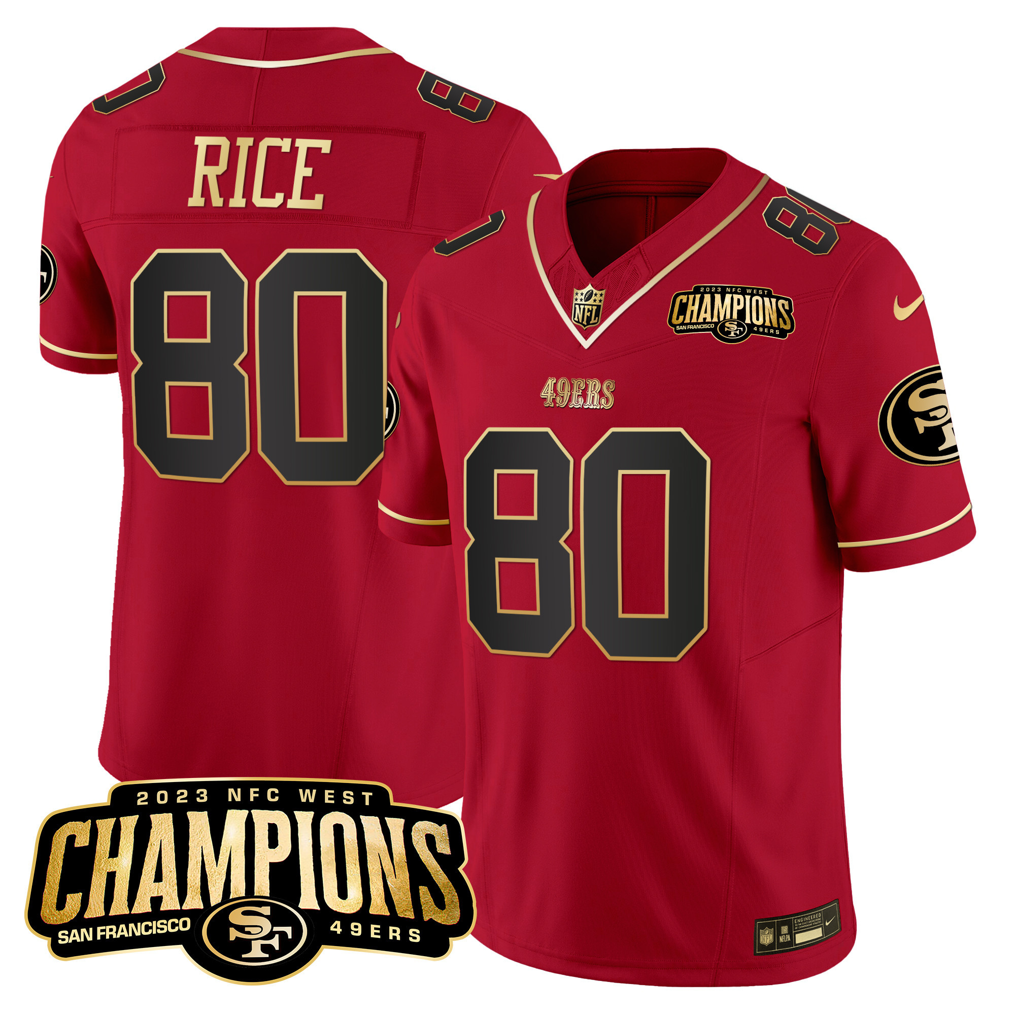 Men's 49ers 2023 NFC West Champions Patch Vapor Jersey V2 - All Stitched - Image 26