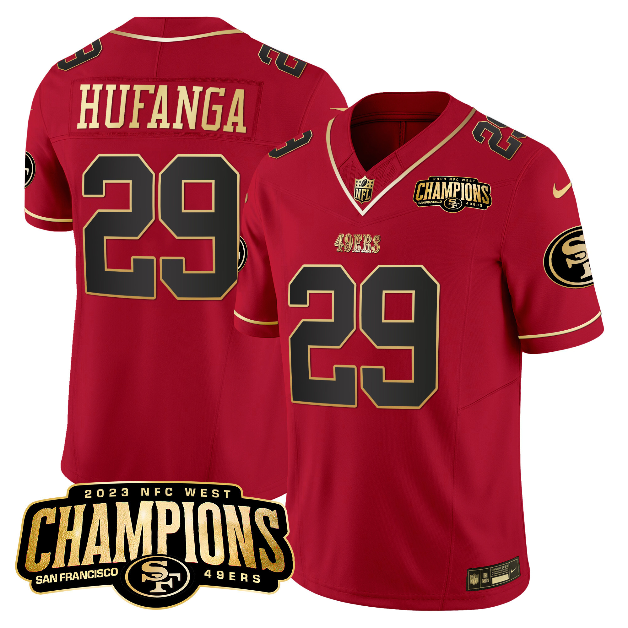 Men's 49ers 2023 NFC West Champions Patch Vapor Jersey V2 - All Stitched - Image 30