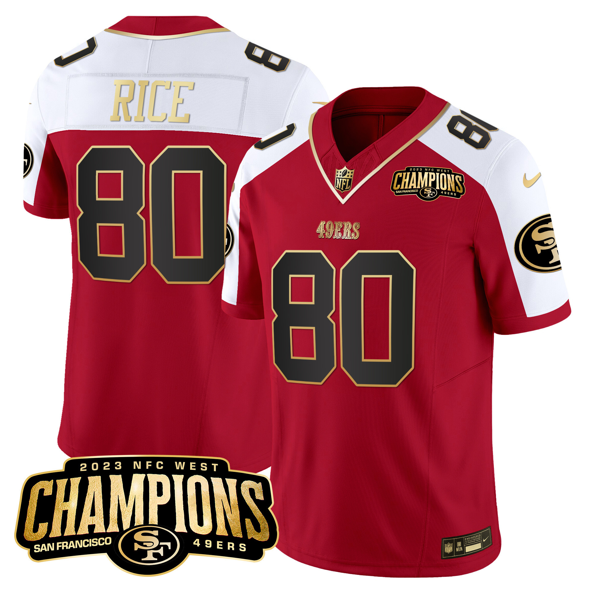 Men's 49ers 2023 NFC West Champions Patch Vapor Jersey V2 - All Stitched - Image 36