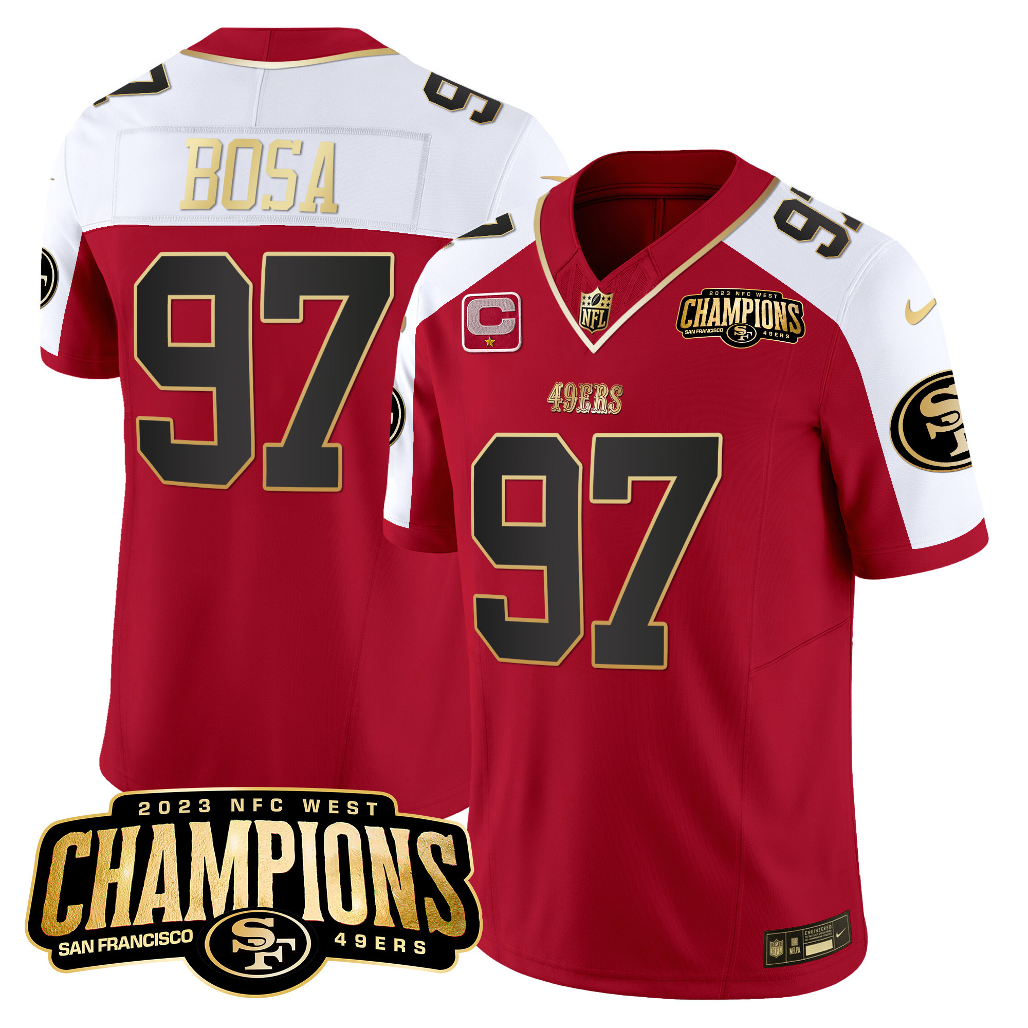 Men's 49ers 2023 NFC West Champions Patch Vapor Jersey V2 - All Stitched - Image 37