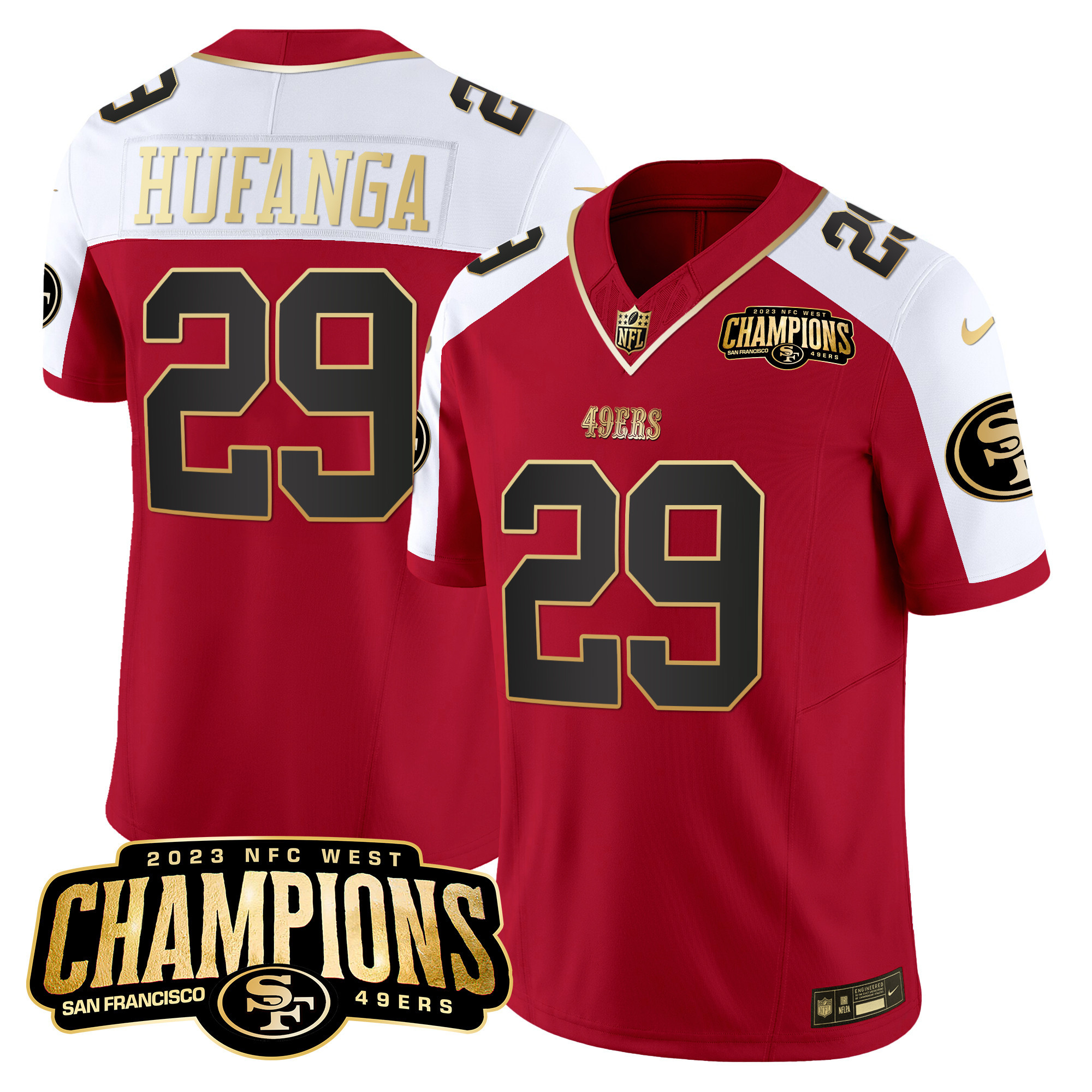 Men's 49ers 2023 NFC West Champions Patch Vapor Jersey V2 - All Stitched - Image 40