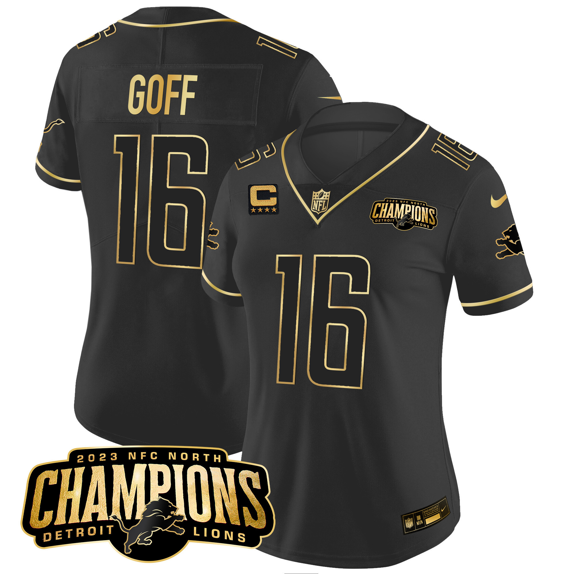 Women's Detroit Lions 2023 NFC North Champions Patch Gold Vapor Jersey - All Stitched - Image 14