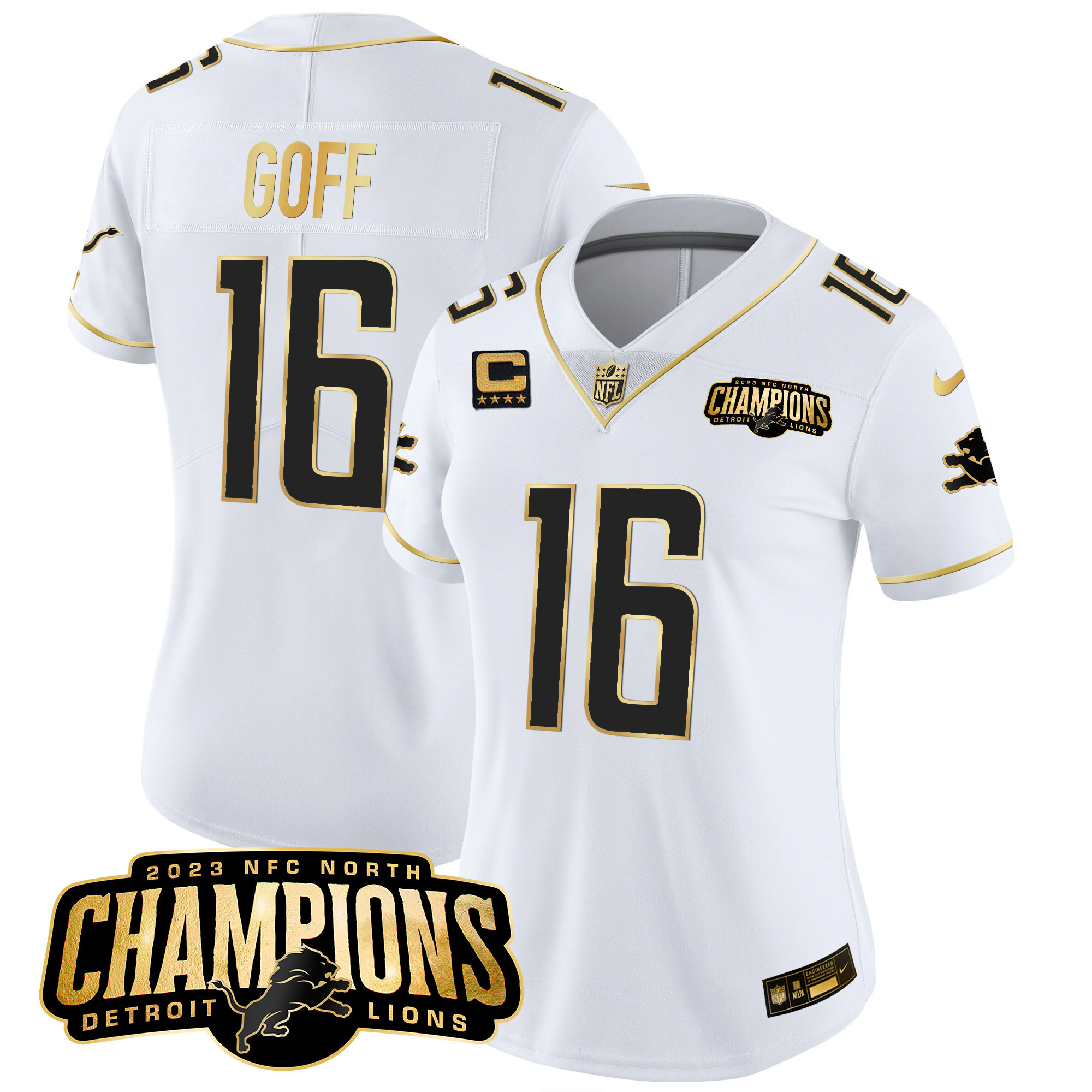 Women's Detroit Lions 2023 NFC North Champions Patch Gold Vapor Jersey - All Stitched - Image 20