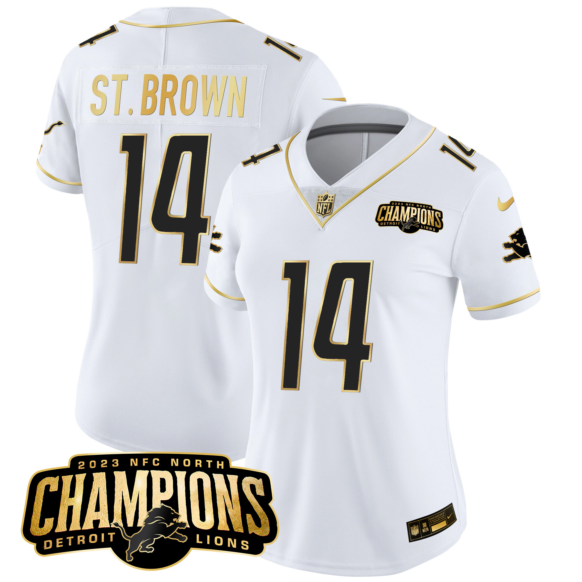 Women's Detroit Lions 2023 NFC North Champions Patch Gold Vapor Jersey - All Stitched - Image 21