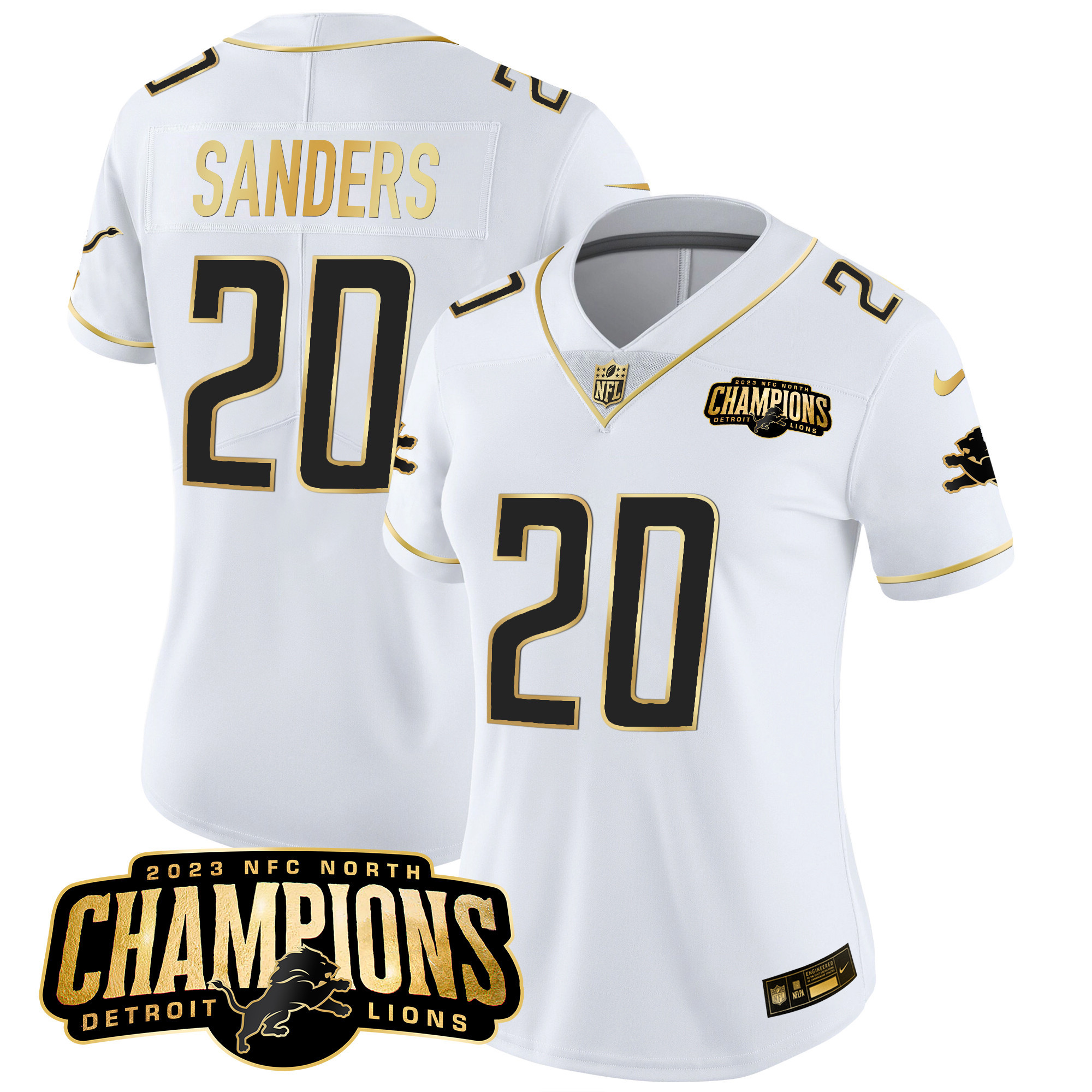 Women's Detroit Lions 2023 NFC North Champions Patch Gold Vapor Jersey - All Stitched - Image 23