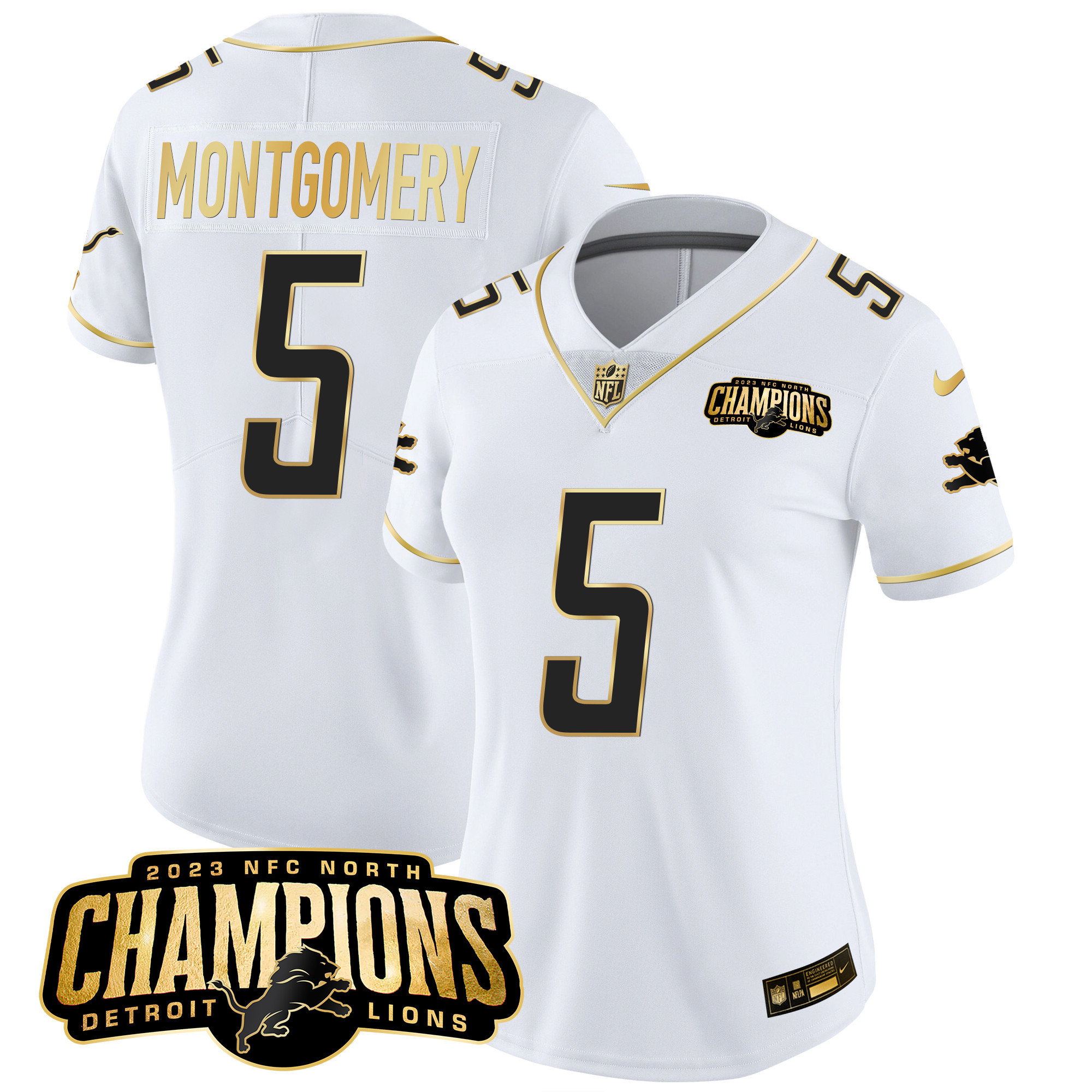 Women's Detroit Lions 2023 NFC North Champions Patch Gold Vapor Jersey - All Stitched - Image 22