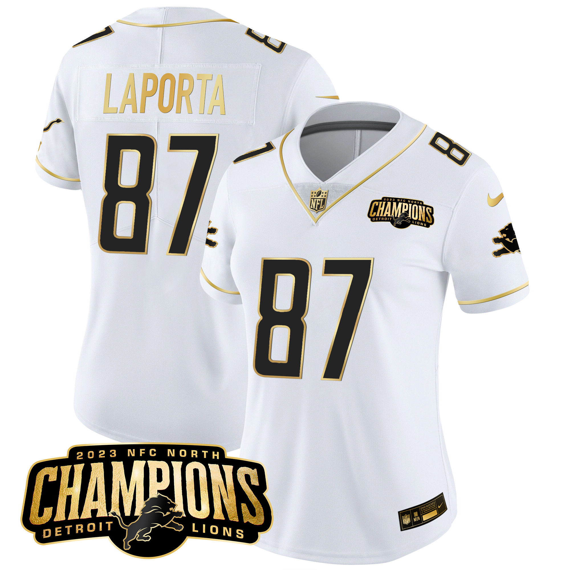 Women's Detroit Lions 2023 NFC North Champions Patch Gold Vapor Jersey - All Stitched - Image 24
