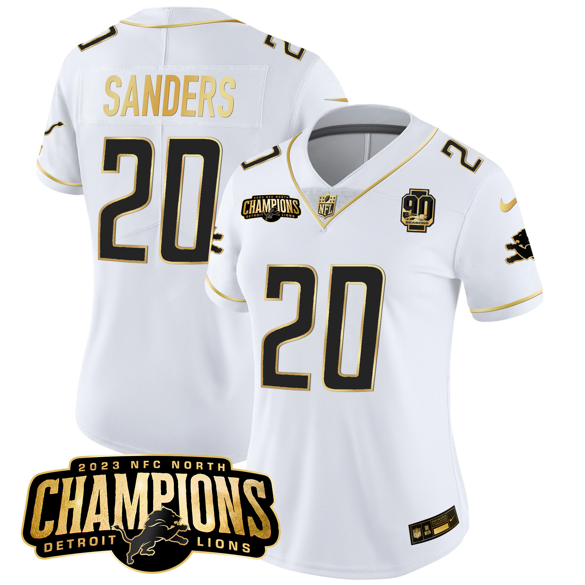 Women's Detroit Lions 2023 NFC North Champions Patch Gold Vapor Jersey V2 - All Stitched - Image 23