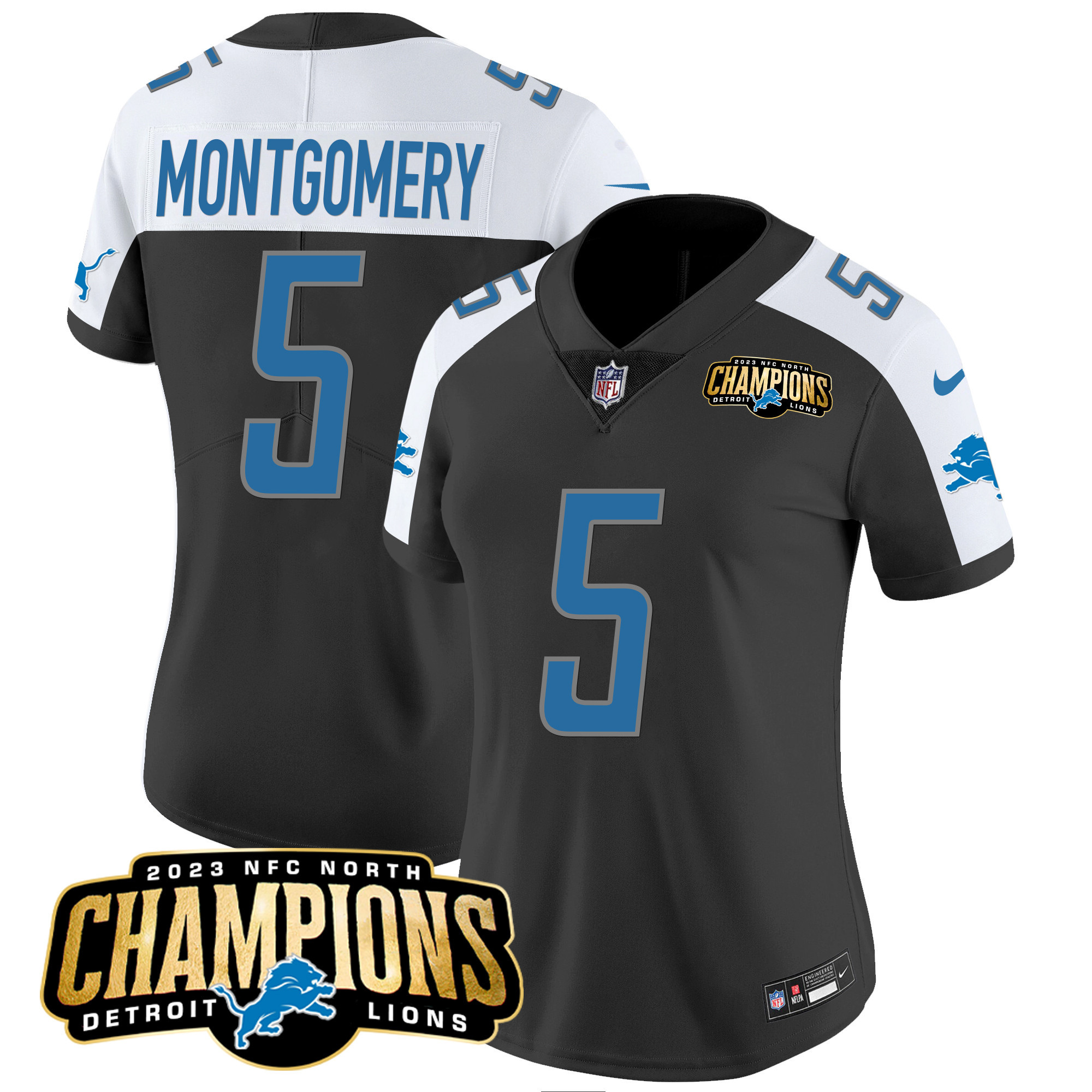 Women's Detroit Lions 2023 NFC North Champions Patch Vapor Jersey - All Stitched - Image 4