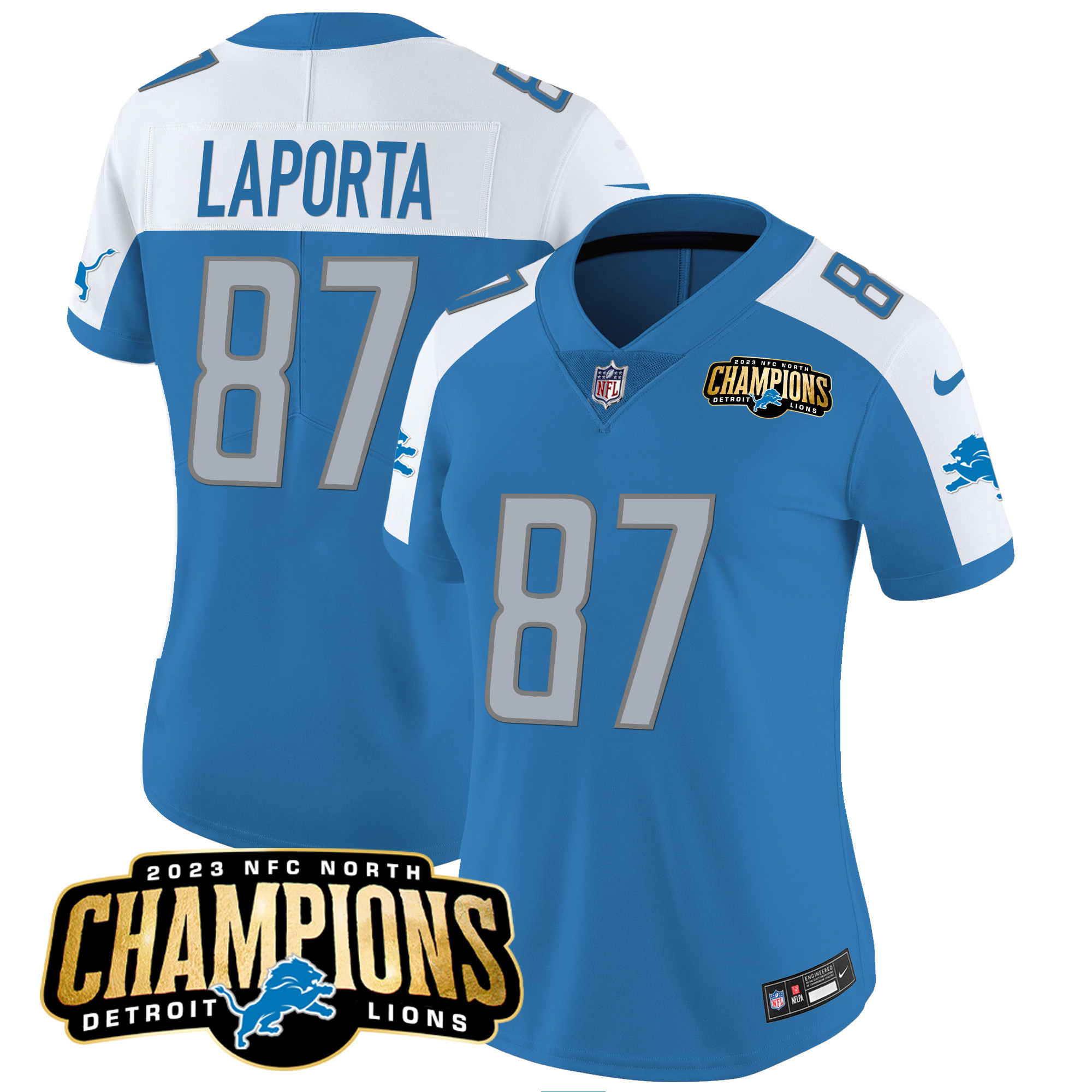 Women's Detroit Lions 2023 NFC North Champions Patch Vapor Jersey - All Stitched - Image 12