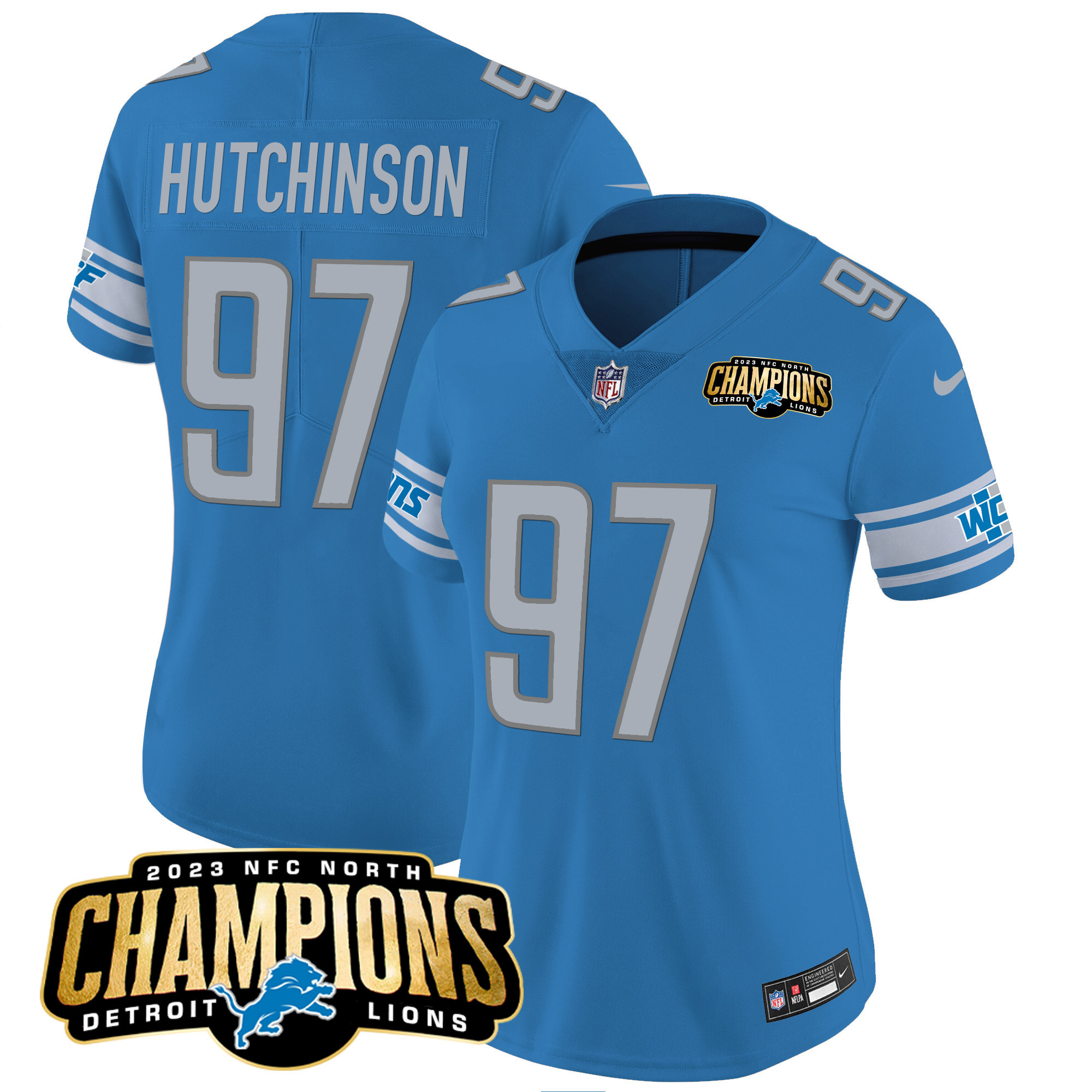 Women's Detroit Lions 2023 NFC North Champions Patch Vapor Jersey - All Stitched - Image 13