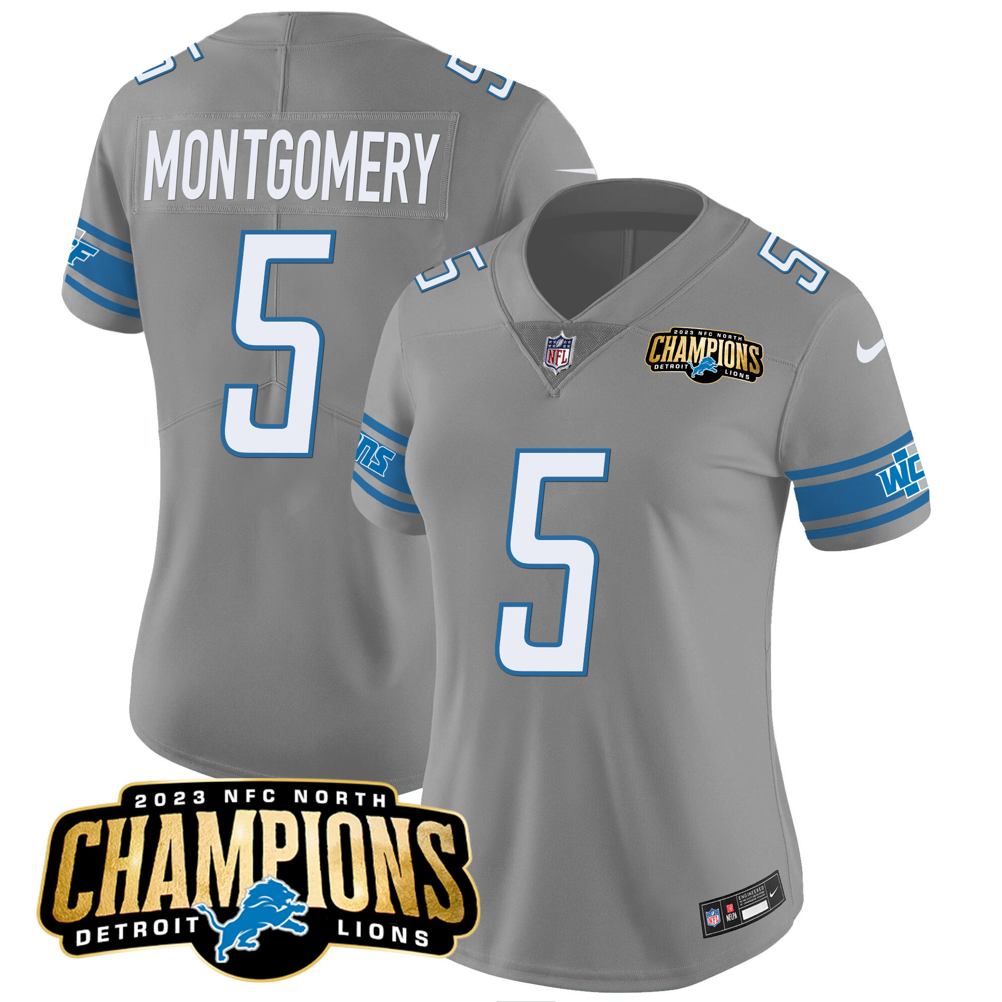 Women's Detroit Lions 2023 NFC North Champions Patch Vapor Jersey - All Stitched - Image 28