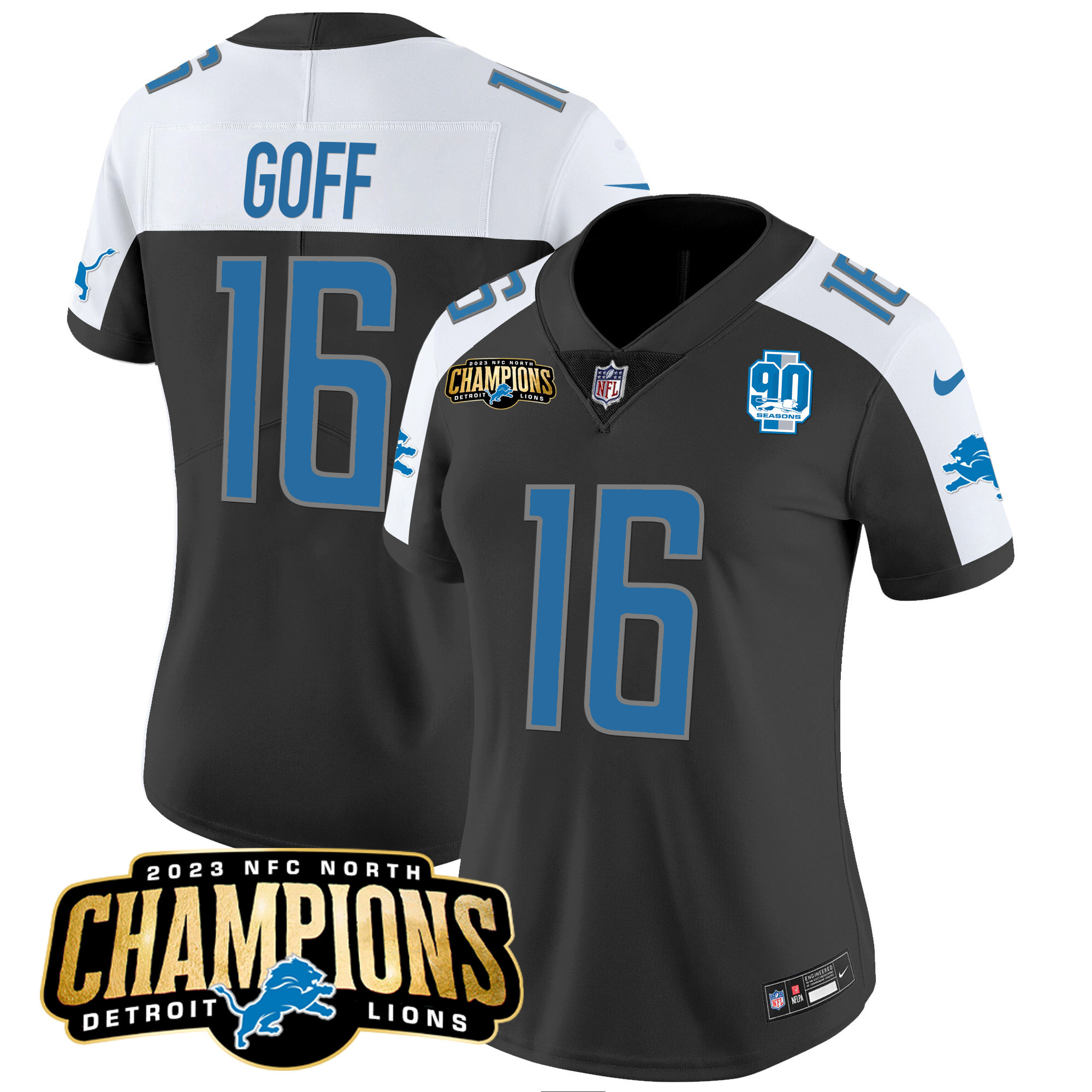 Women's Detroit Lions 2023 NFC North Champions Patch Vapor Jersey V2 - All Stitched - Image 2