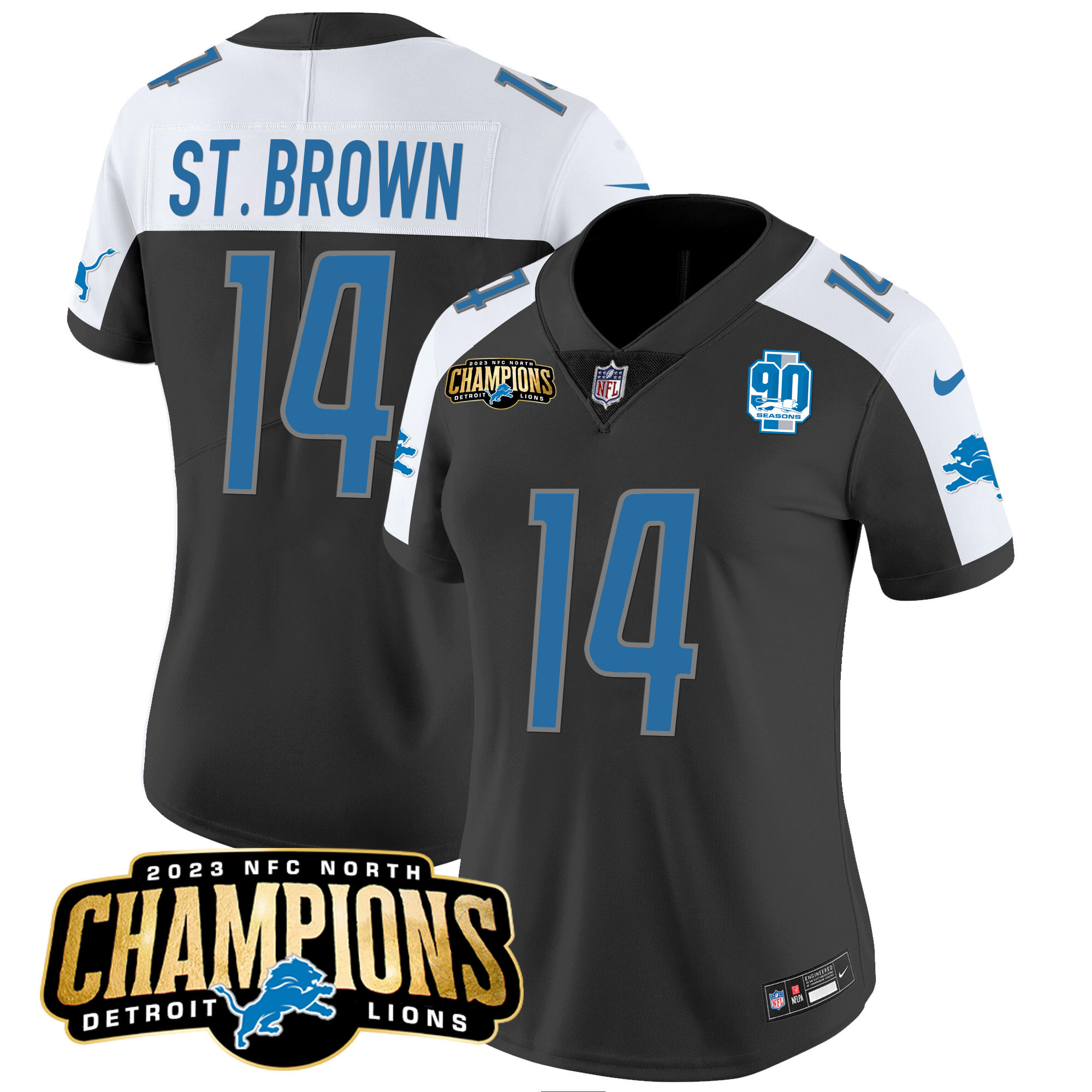 Women's Detroit Lions 2023 NFC North Champions Patch Vapor Jersey V2 - All Stitched - Image 3