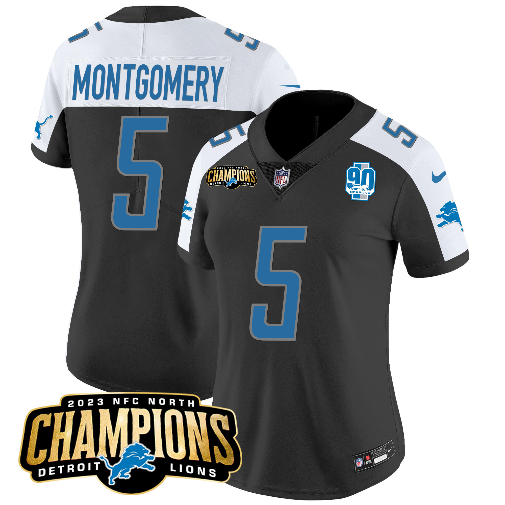 Women's Detroit Lions 2023 NFC North Champions Patch Vapor Jersey V2 - All Stitched - Image 4