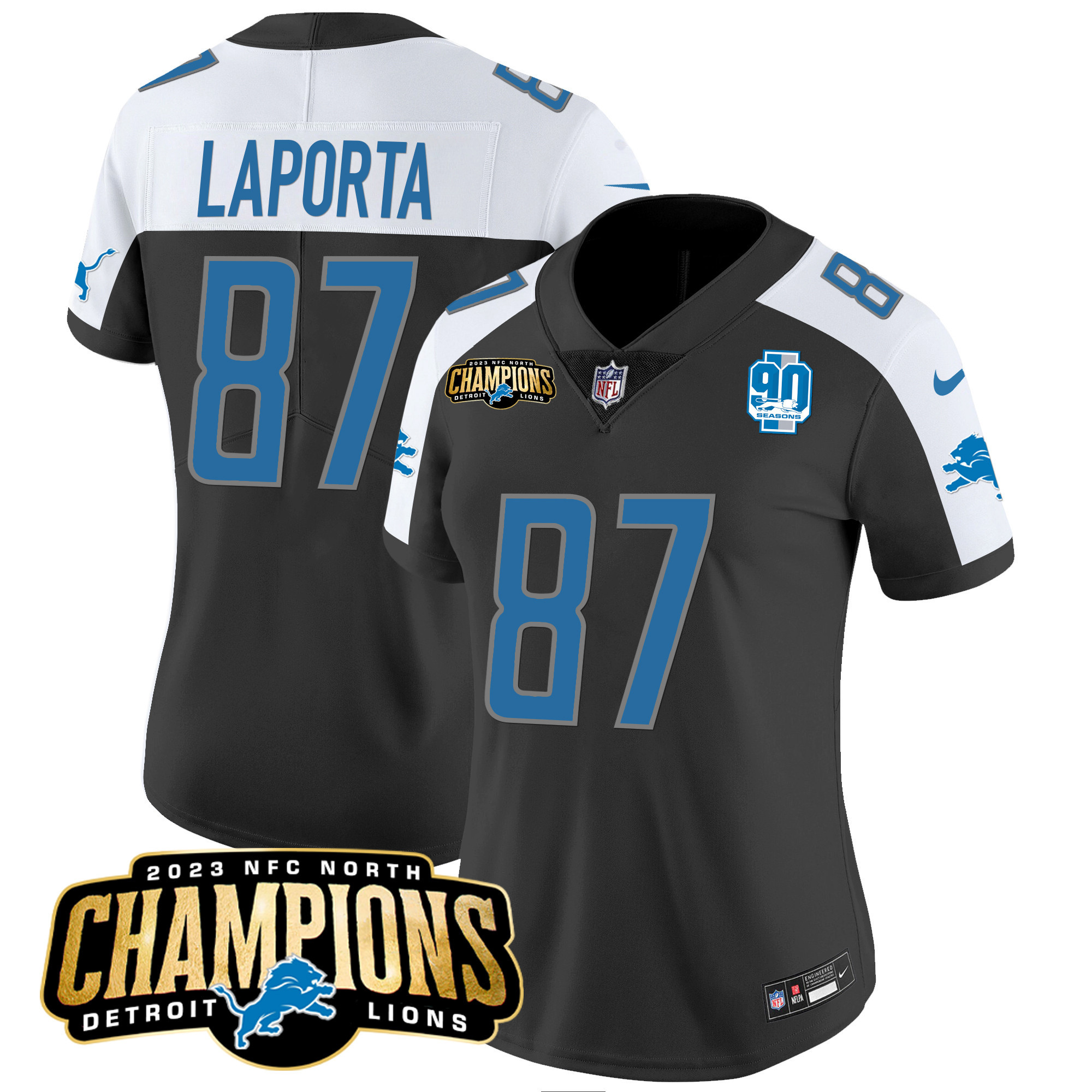 Women's Detroit Lions 2023 NFC North Champions Patch Vapor Jersey V2 - All Stitched - Image 6