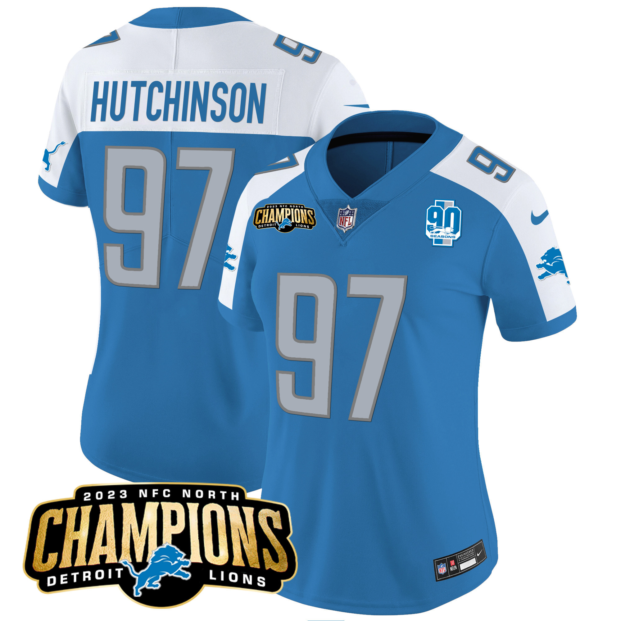 Women's Detroit Lions 2023 NFC North Champions Patch Vapor Jersey V2 - All Stitched - Image 7