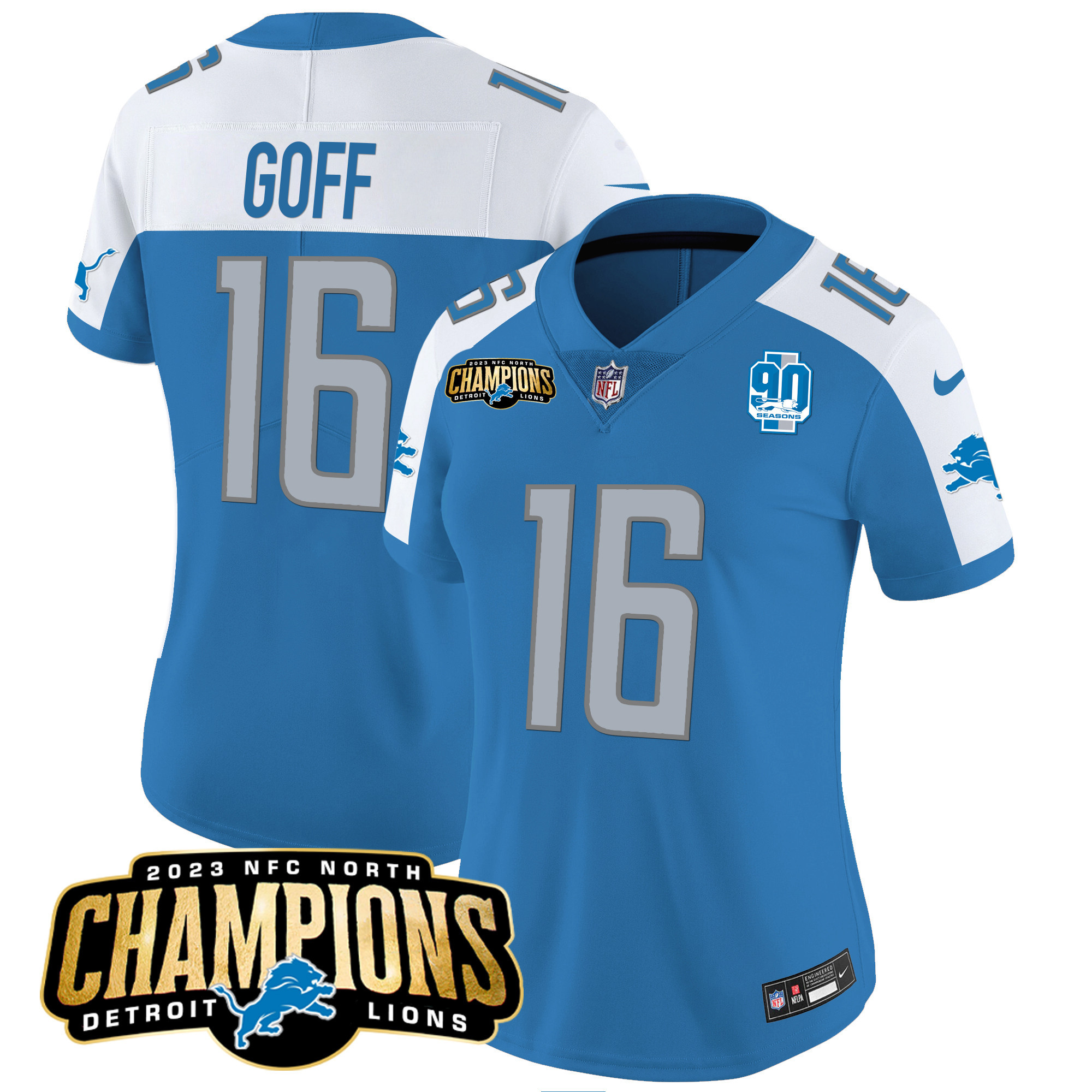 Women's Detroit Lions 2023 NFC North Champions Patch Vapor Jersey V2 - All Stitched - Image 8
