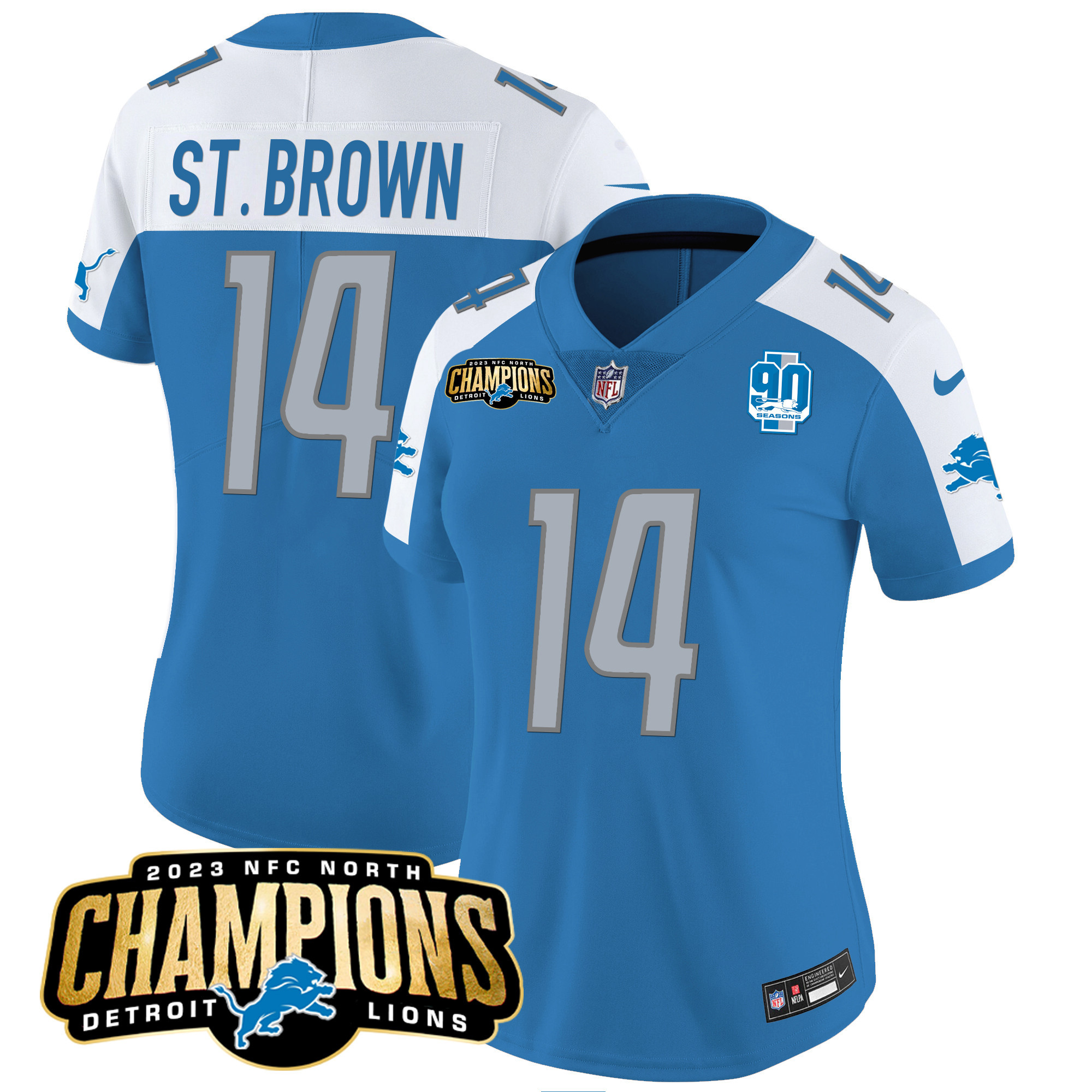 Women's Detroit Lions 2023 NFC North Champions Patch Vapor Jersey V2 - All Stitched - Image 9