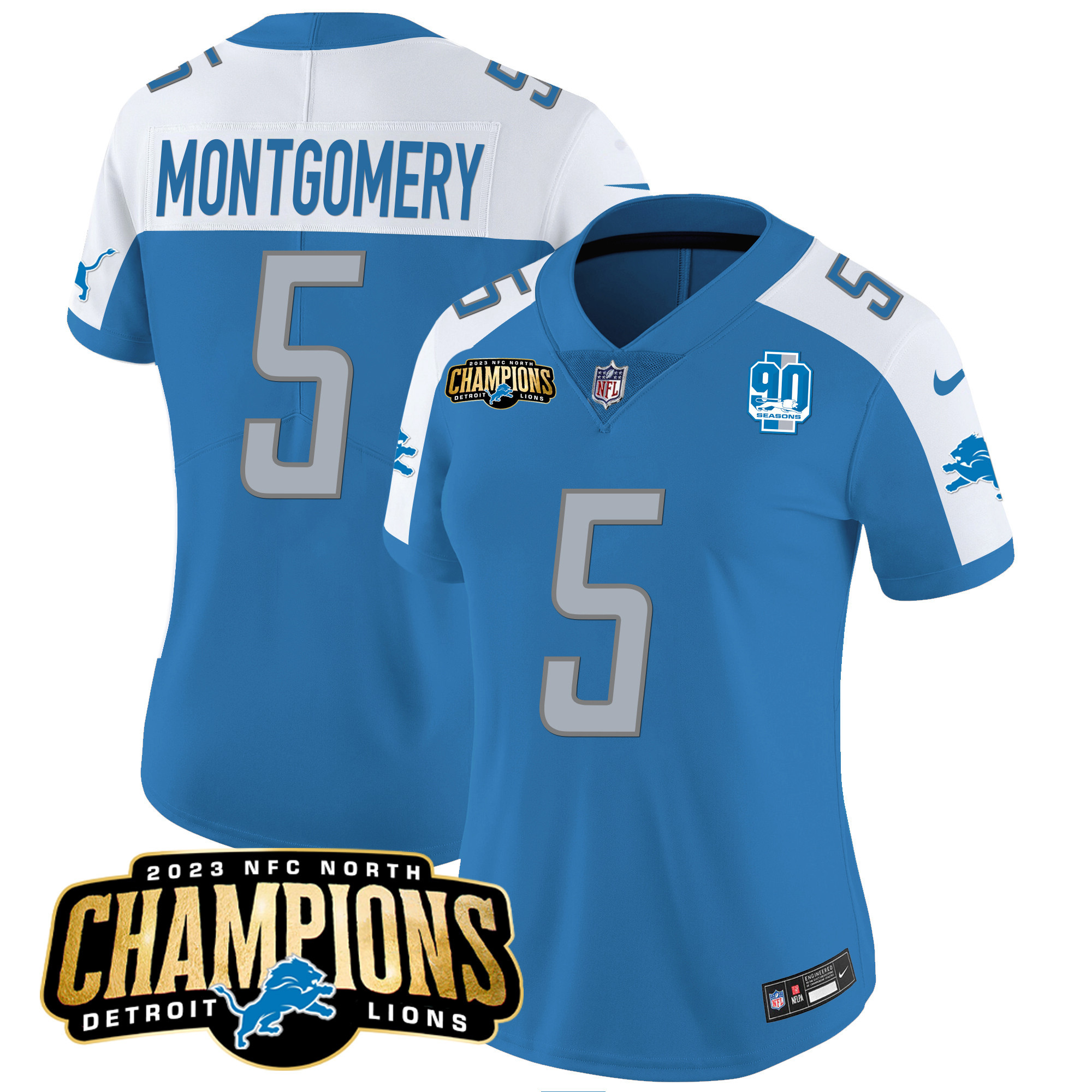 Women's Detroit Lions 2023 NFC North Champions Patch Vapor Jersey V2 - All Stitched - Image 10