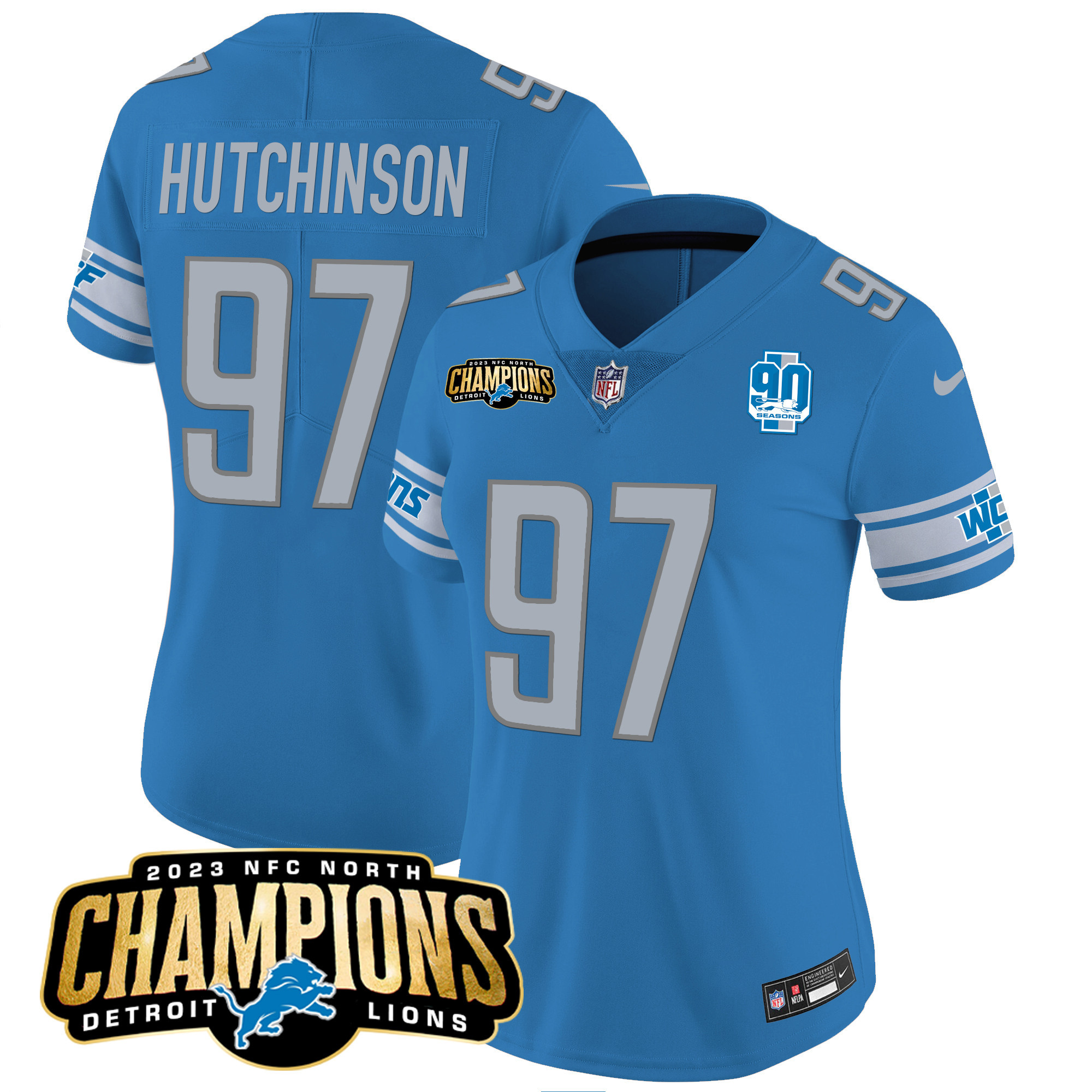 Women's Detroit Lions 2023 NFC North Champions Patch Vapor Jersey V2 - All Stitched - Image 13