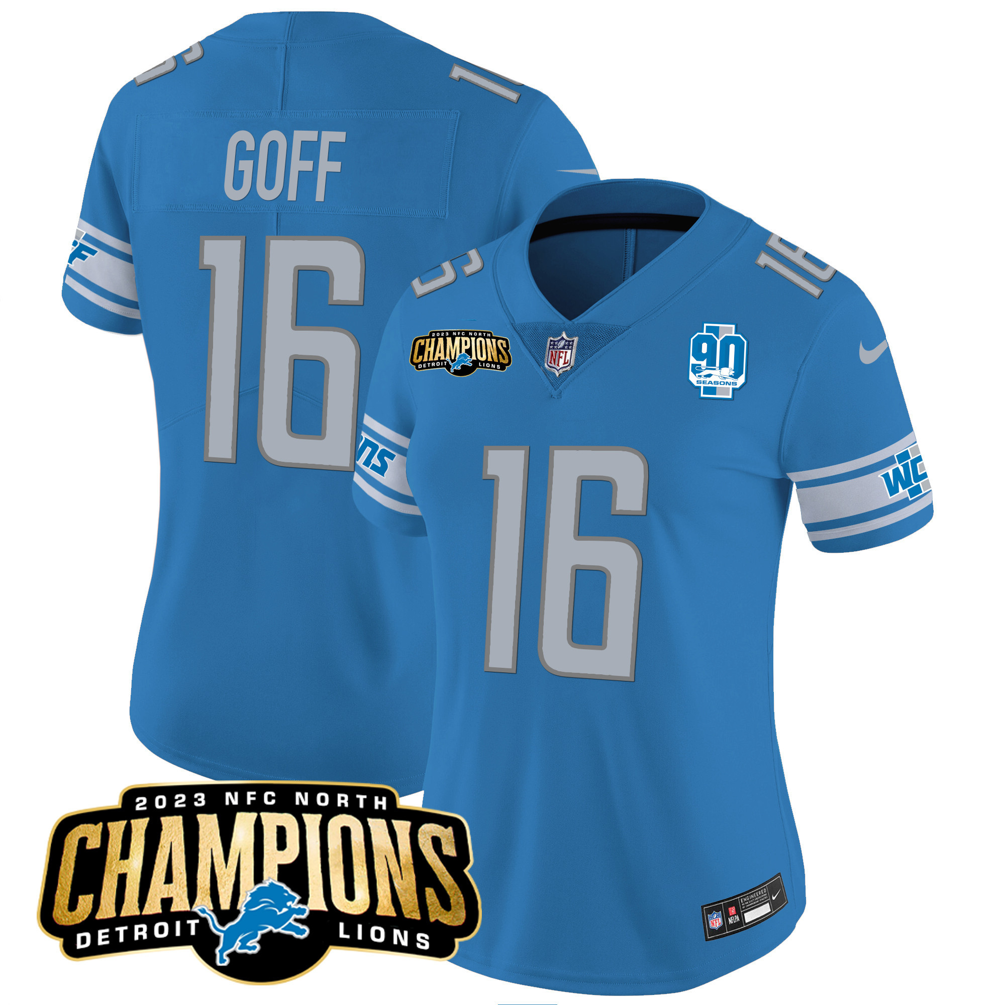 Women's Detroit Lions 2023 NFC North Champions Patch Vapor Jersey V2 - All Stitched - Image 14
