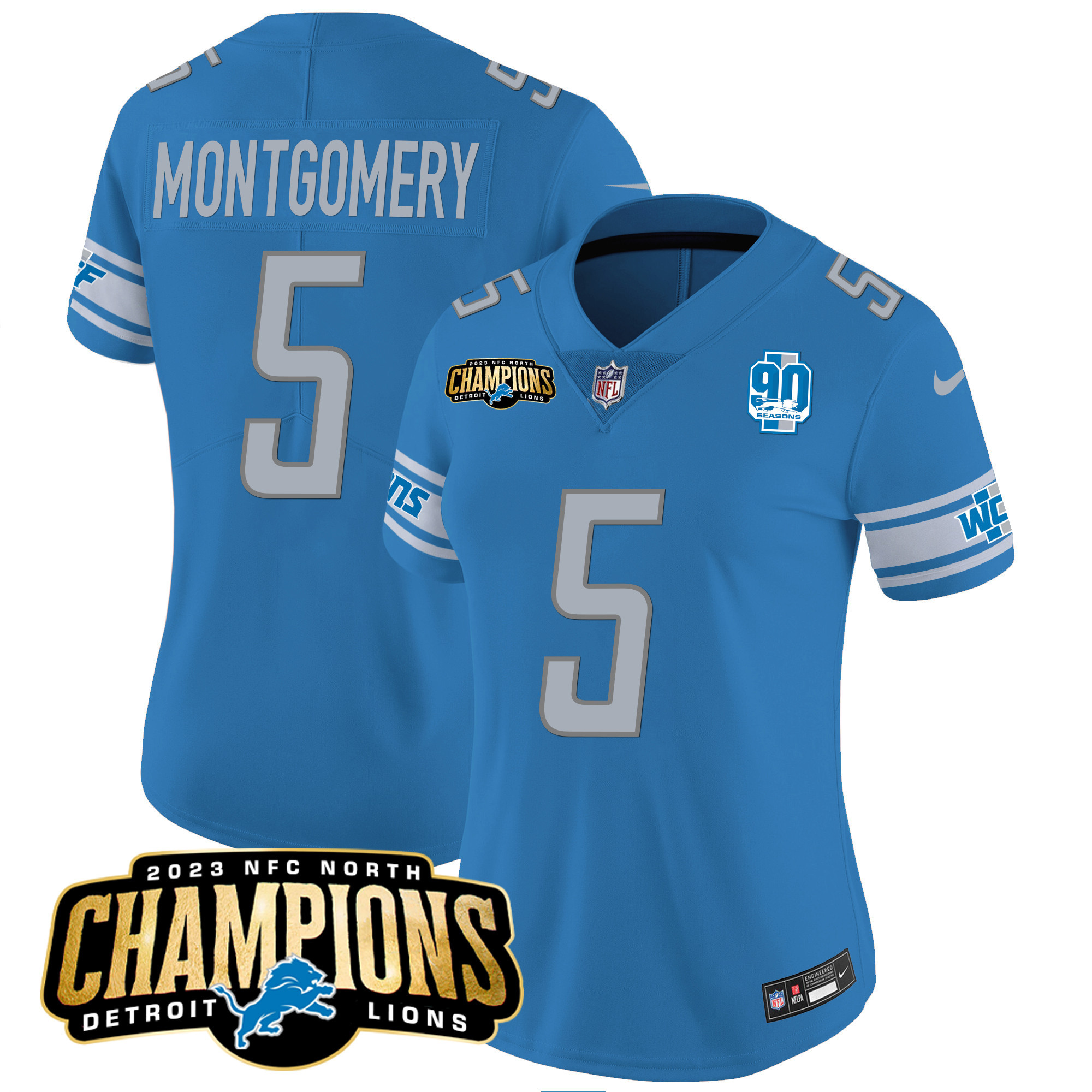 Women's Detroit Lions 2023 NFC North Champions Patch Vapor Jersey V2 - All Stitched - Image 16