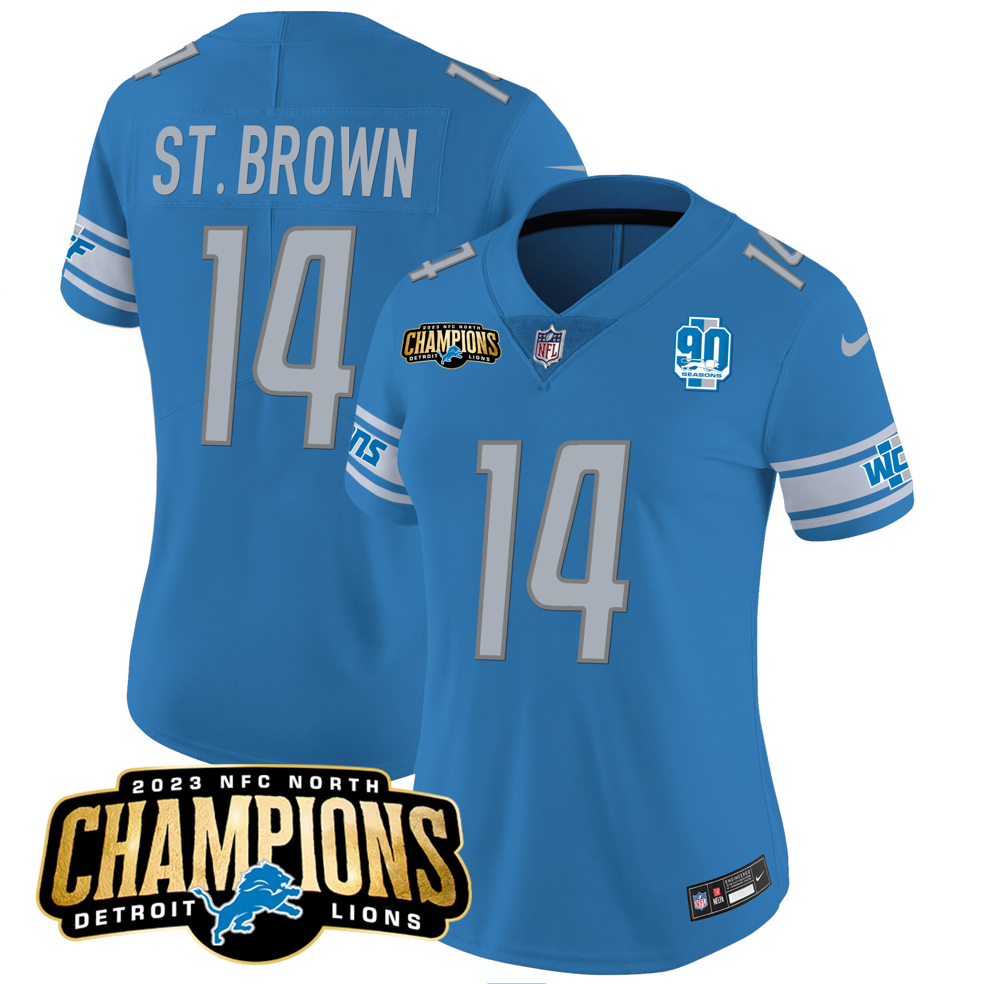 Women's Detroit Lions 2023 NFC North Champions Patch Vapor Jersey V2 - All Stitched - Image 15