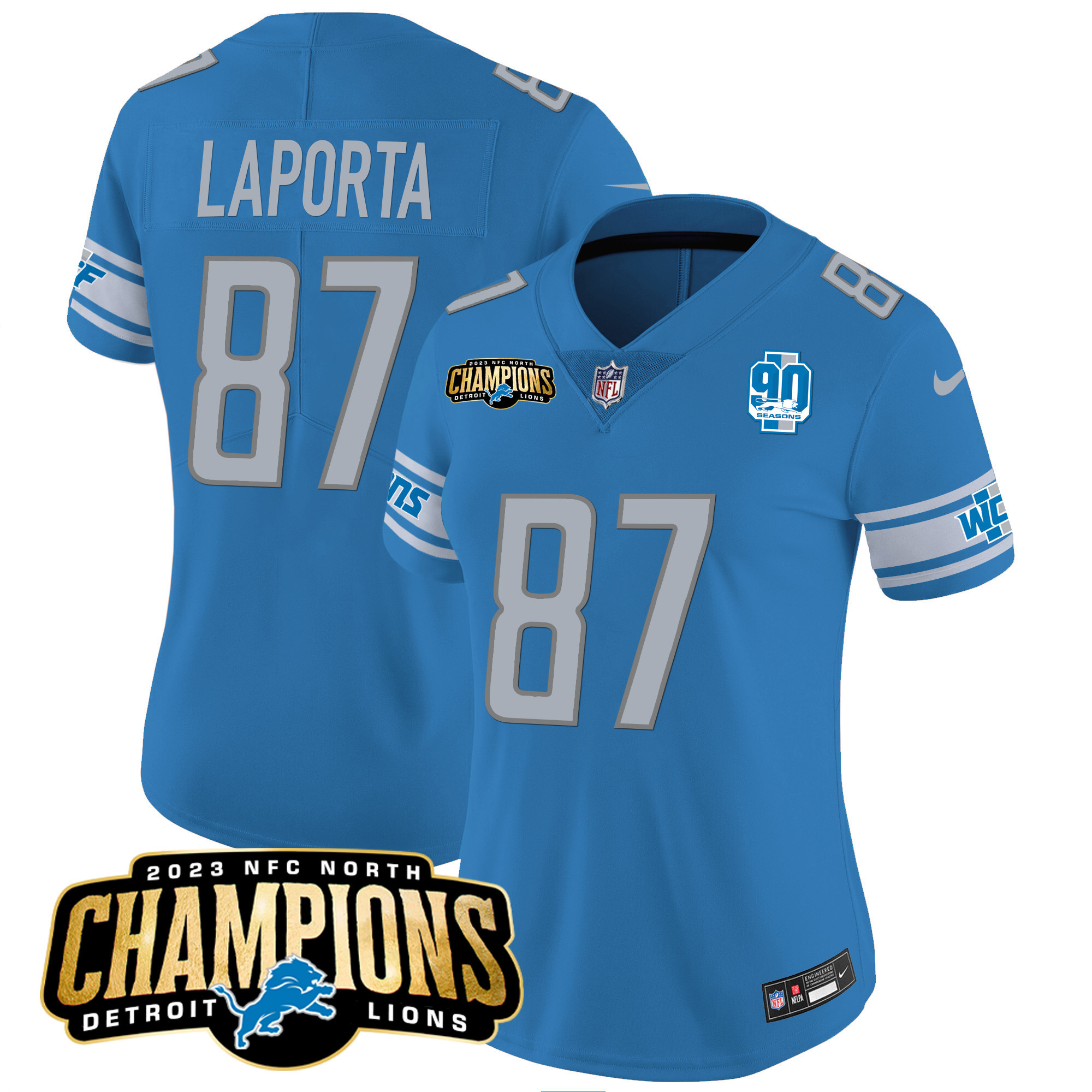 Women's Detroit Lions 2023 NFC North Champions Patch Vapor Jersey V2 - All Stitched - Image 18