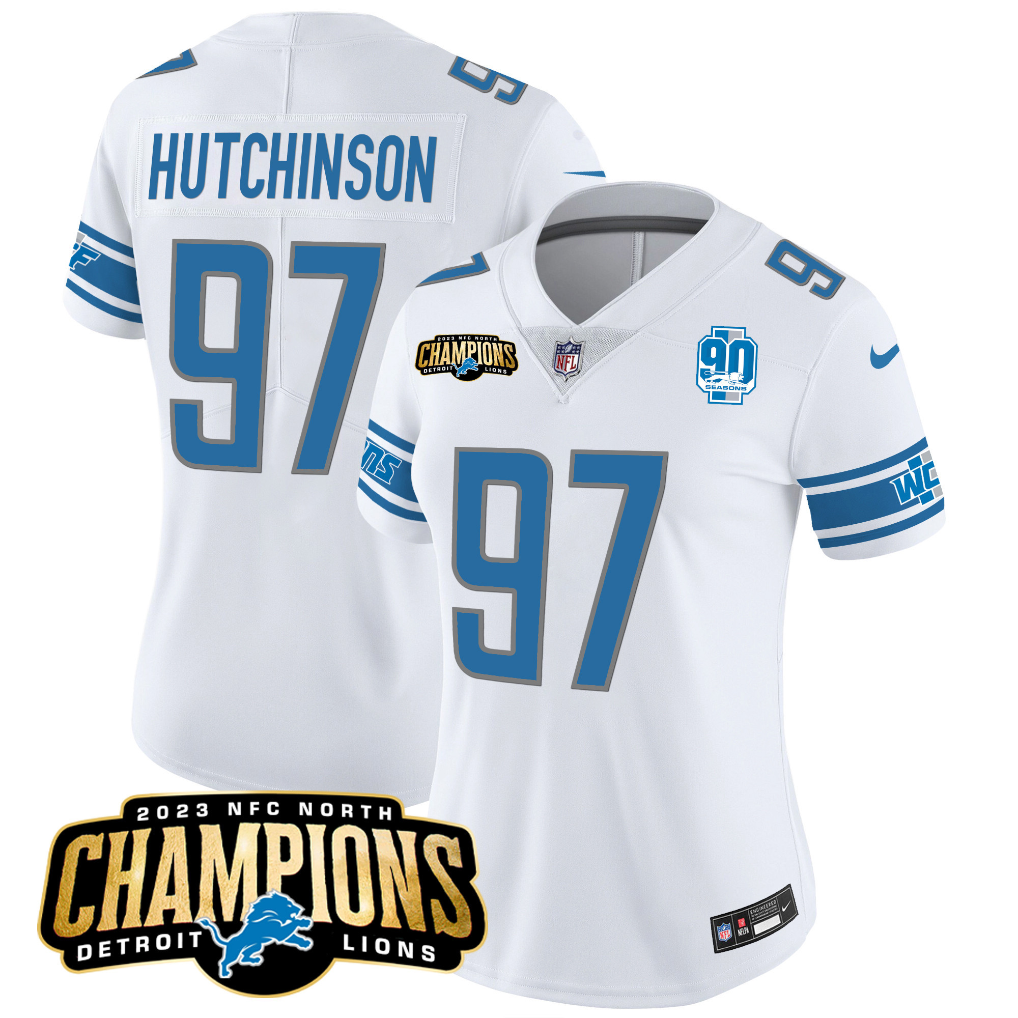 Women's Detroit Lions 2023 NFC North Champions Patch Vapor Jersey V2 - All Stitched - Image 19