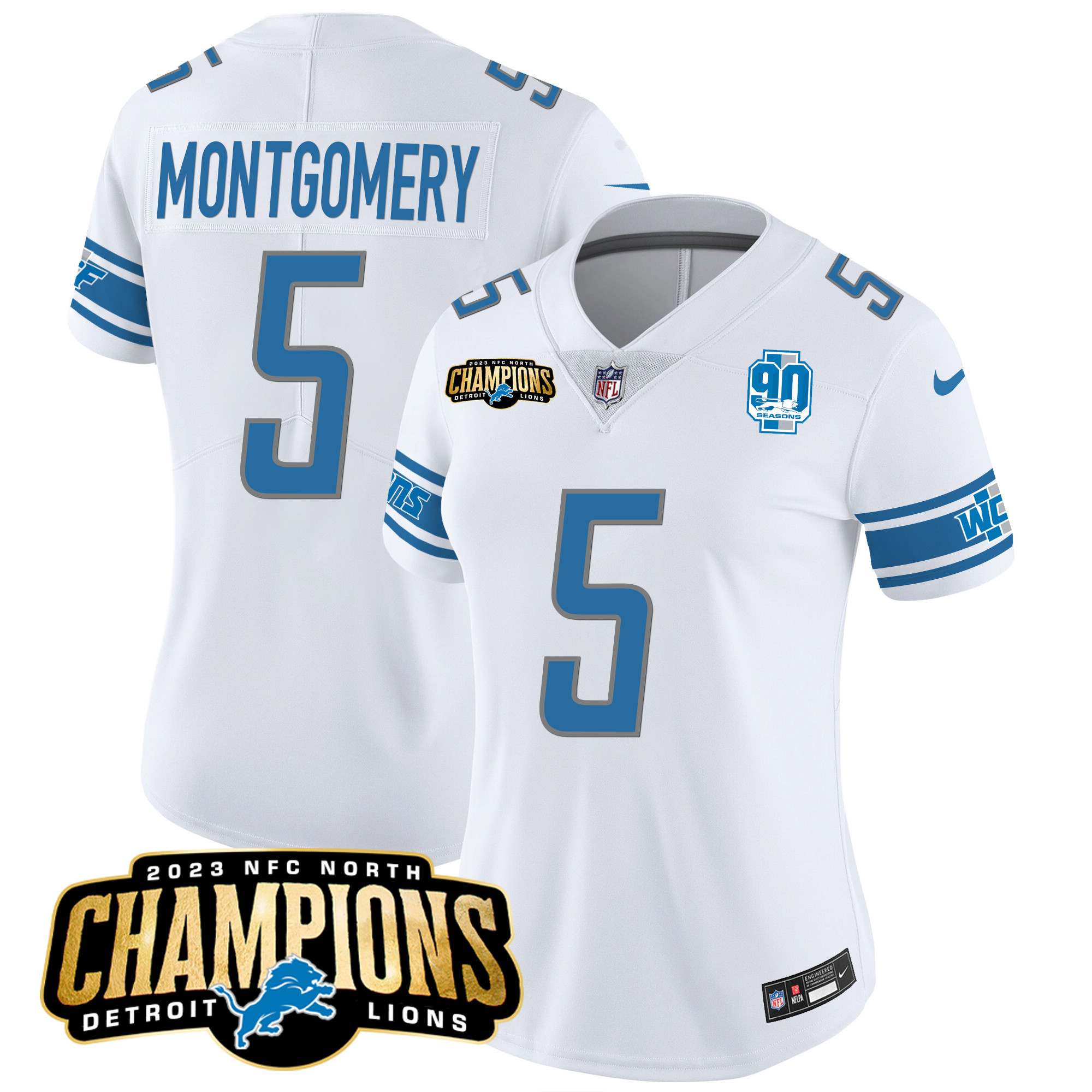 Women's Detroit Lions 2023 NFC North Champions Patch Vapor Jersey V2 - All Stitched - Image 22