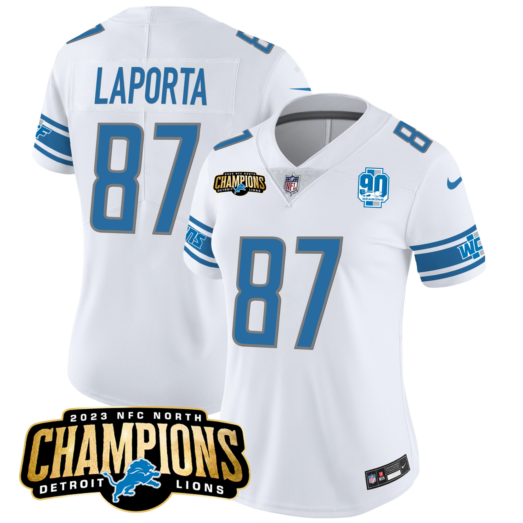Women's Detroit Lions 2023 NFC North Champions Patch Vapor Jersey V2 - All Stitched - Image 24