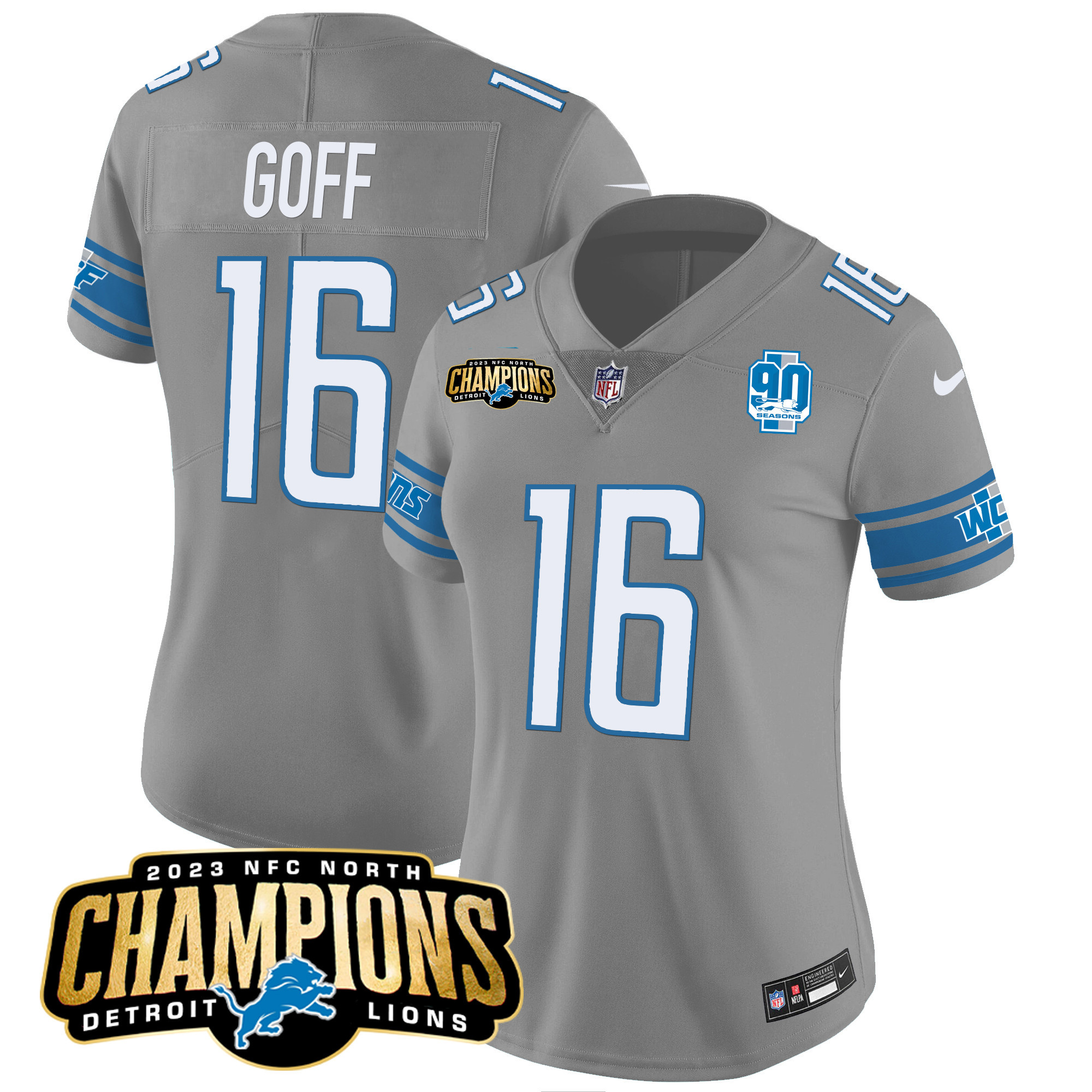 Women's Detroit Lions 2023 NFC North Champions Patch Vapor Jersey V2 - All Stitched - Image 26