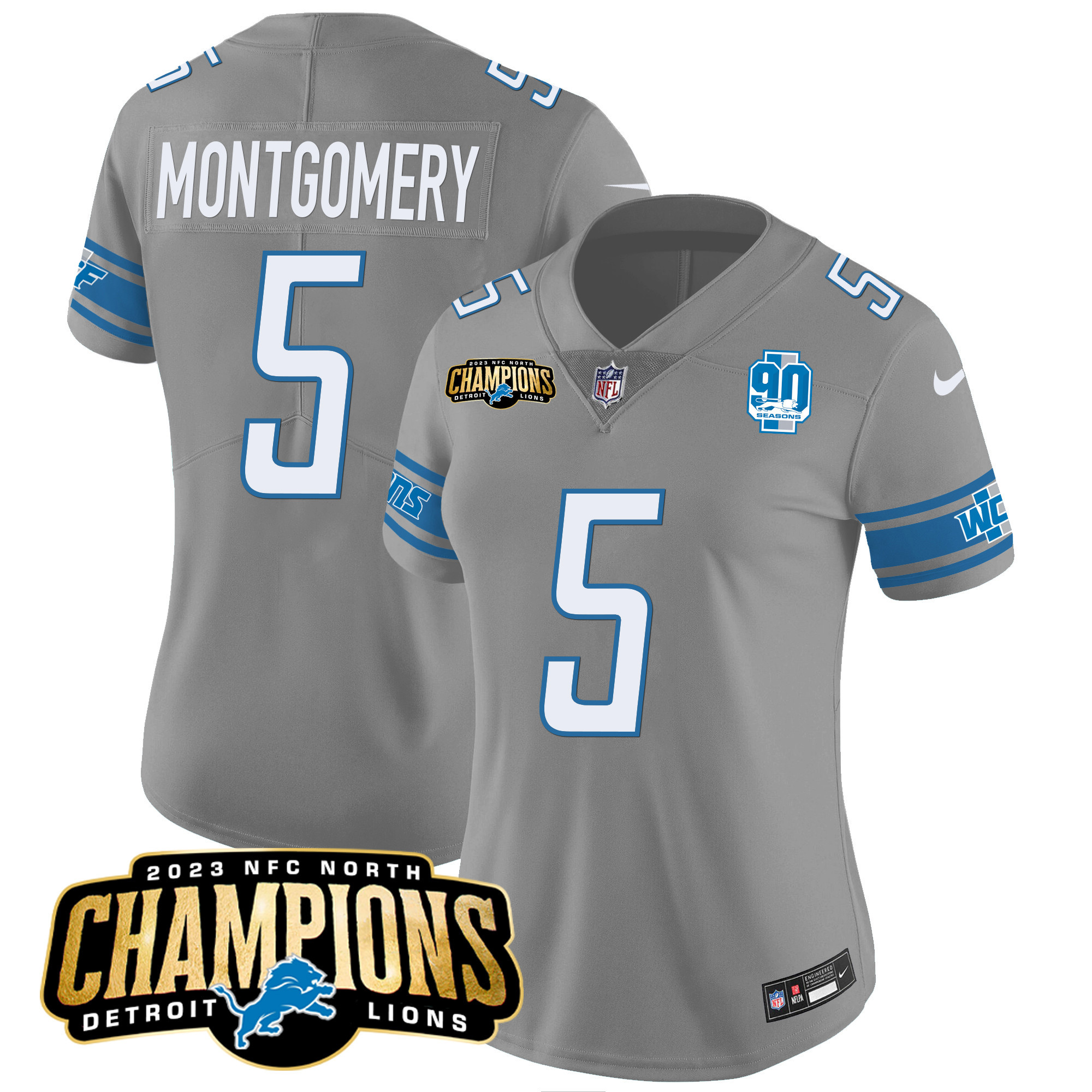 Women's Detroit Lions 2023 NFC North Champions Patch Vapor Jersey V2 - All Stitched - Image 28