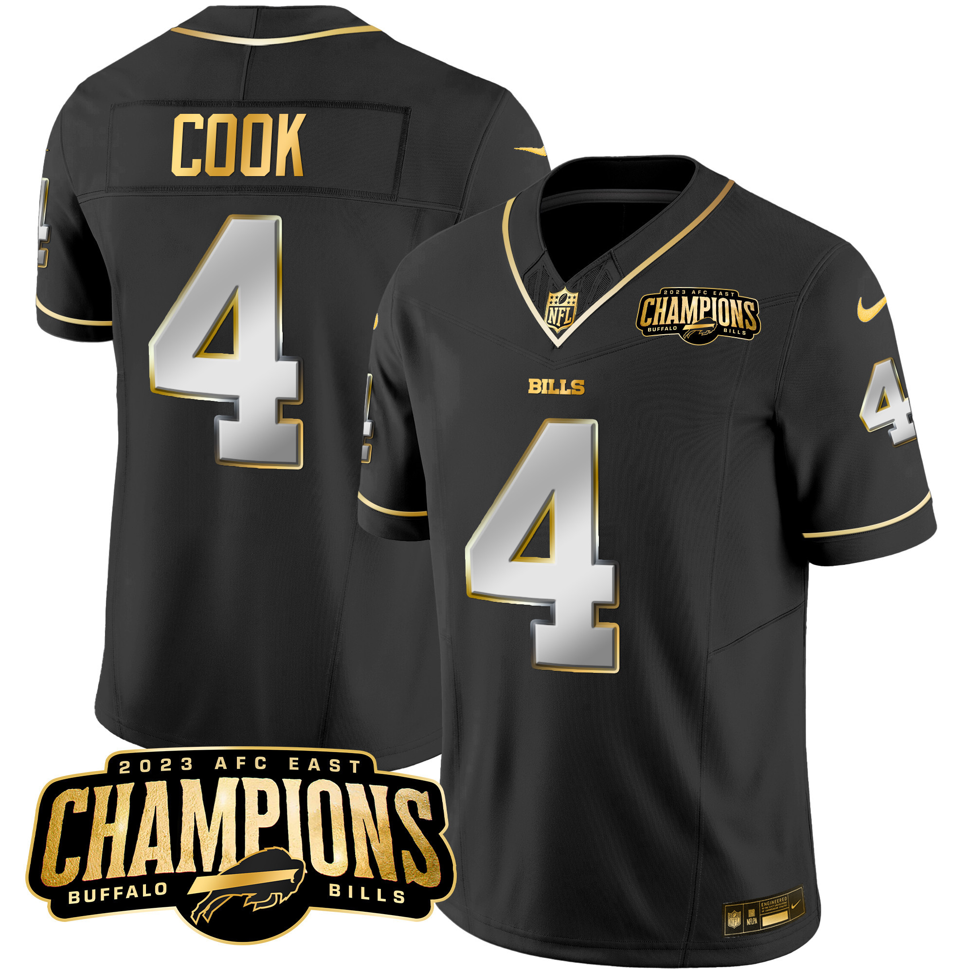 Men's Bills 2023 AFC East Champions Patch Gold Vapor Jersey - All Stitched - Image 8