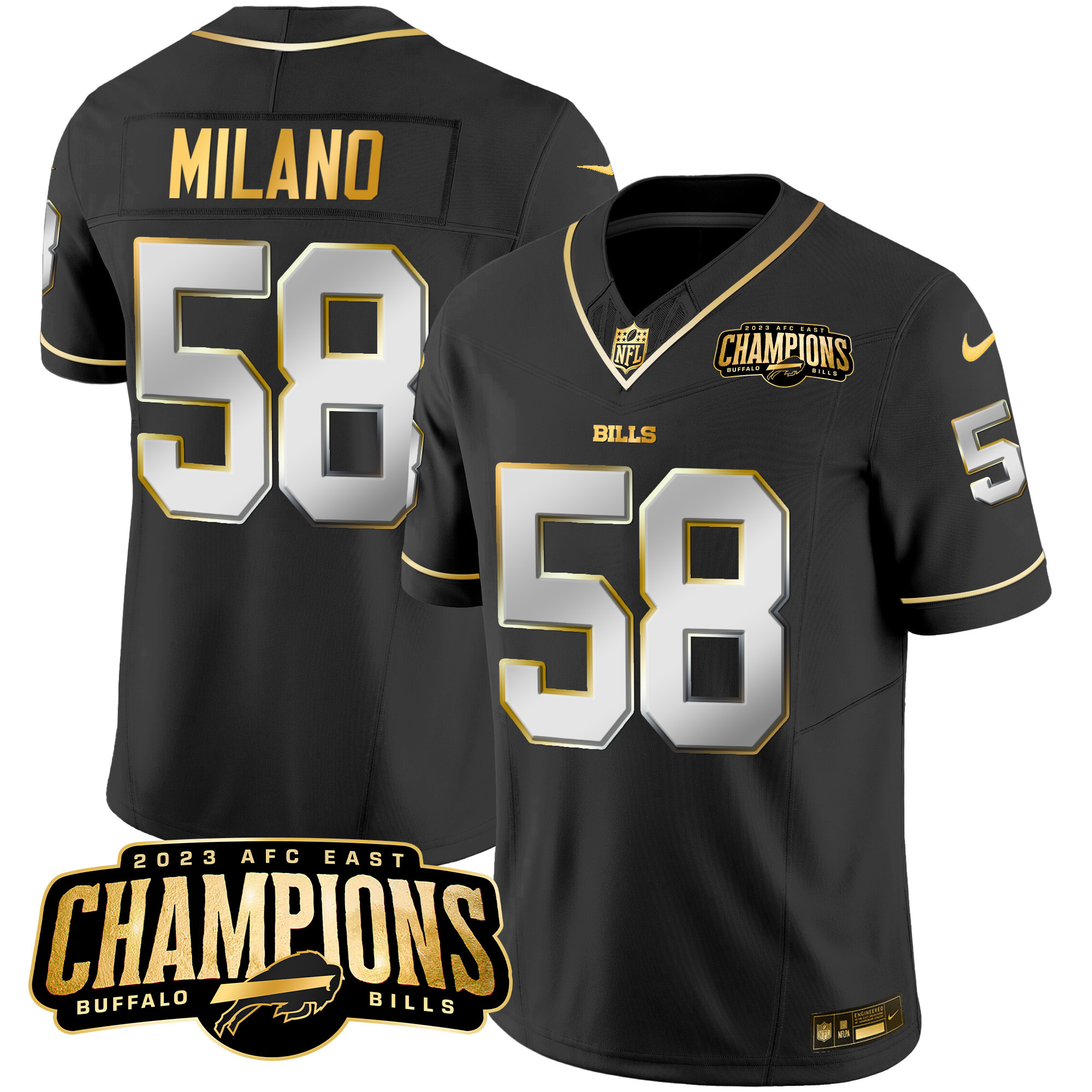 Men's Bills 2023 AFC East Champions Patch Gold Vapor Jersey - All Stitched - Image 11