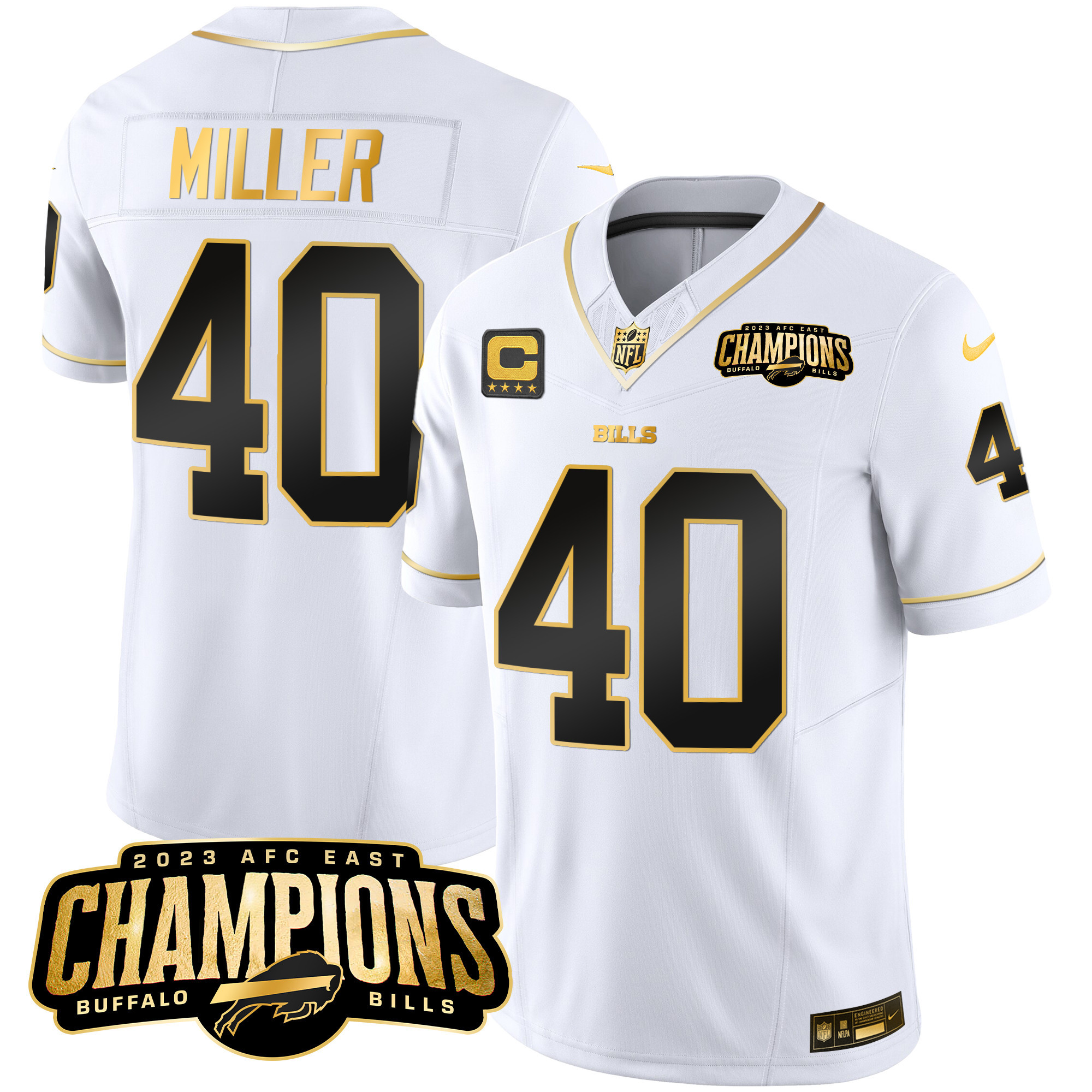 Men's Bills 2023 AFC East Champions Patch Gold Vapor Jersey - All Stitched - Image 22