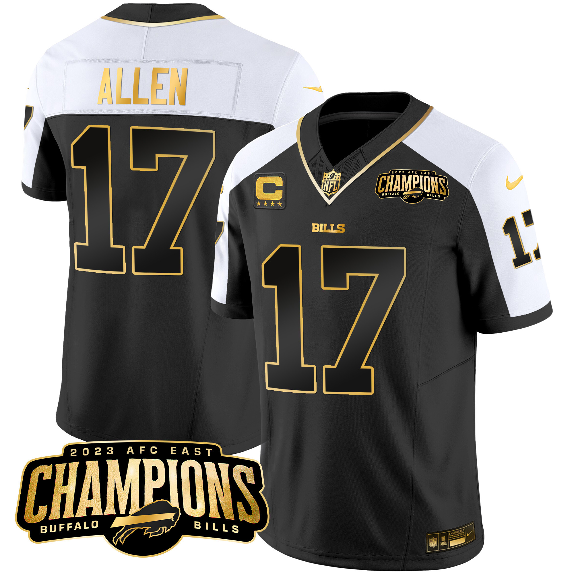 Men's Bills 2023 AFC East Champions Patch Gold Vapor Jersey - All Stitched