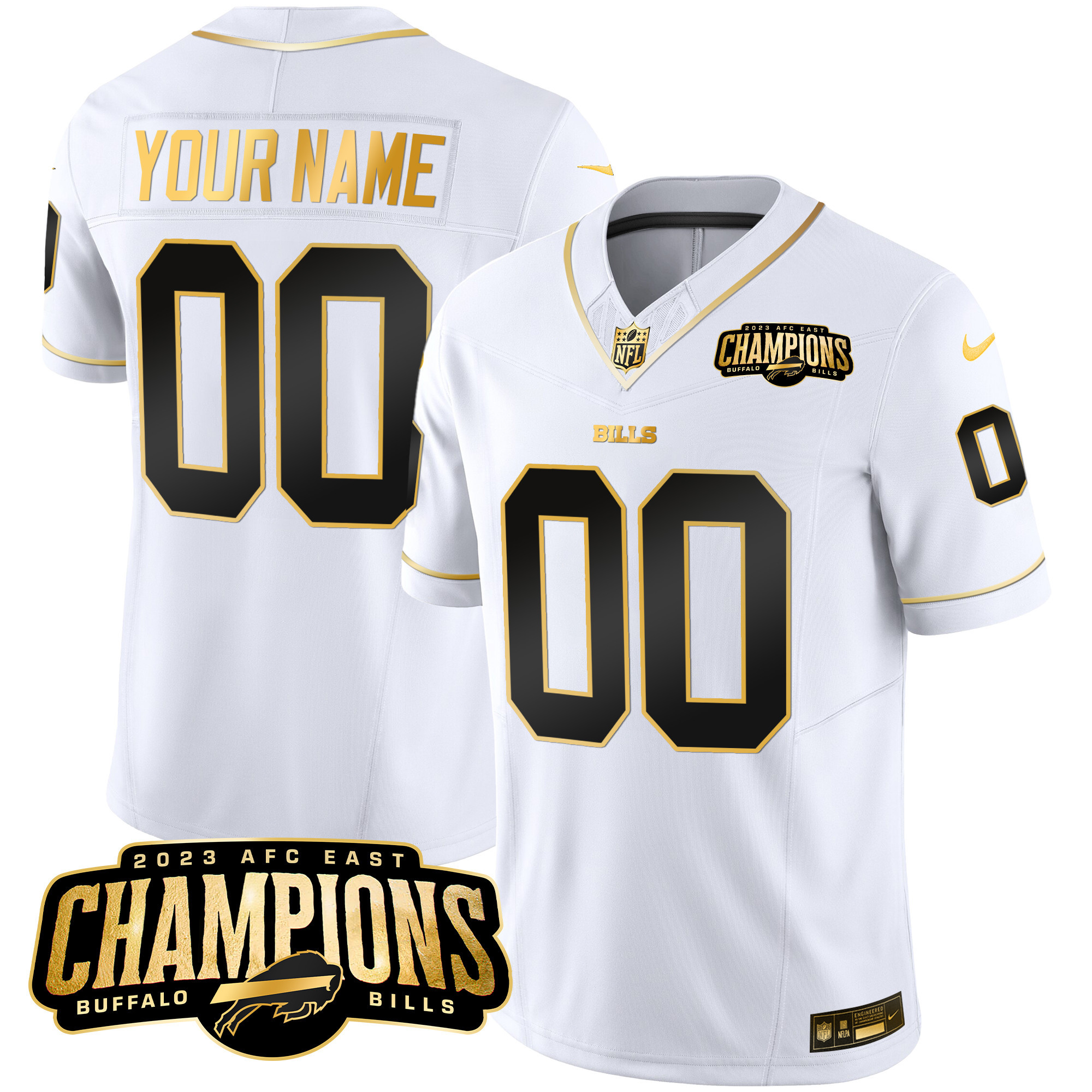 Bills 2023 AFC East Champions Patch Gold Vapor Custom Jersey - All Stitched - Image 4