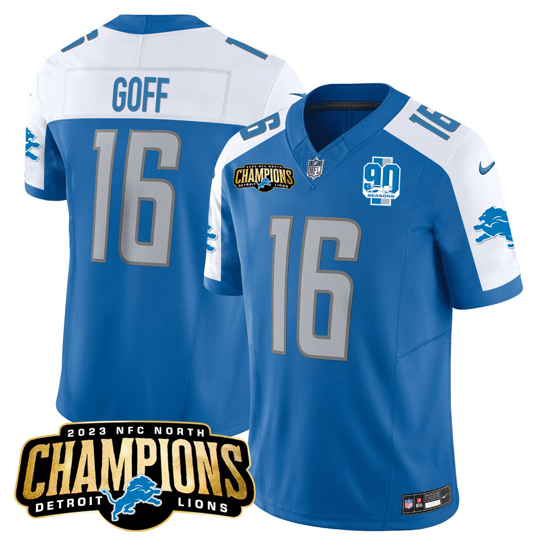 Men's Detroit Lions 2023 NFC North Champions Patch Vapor Jersey V2 - All Stitched - Image 8