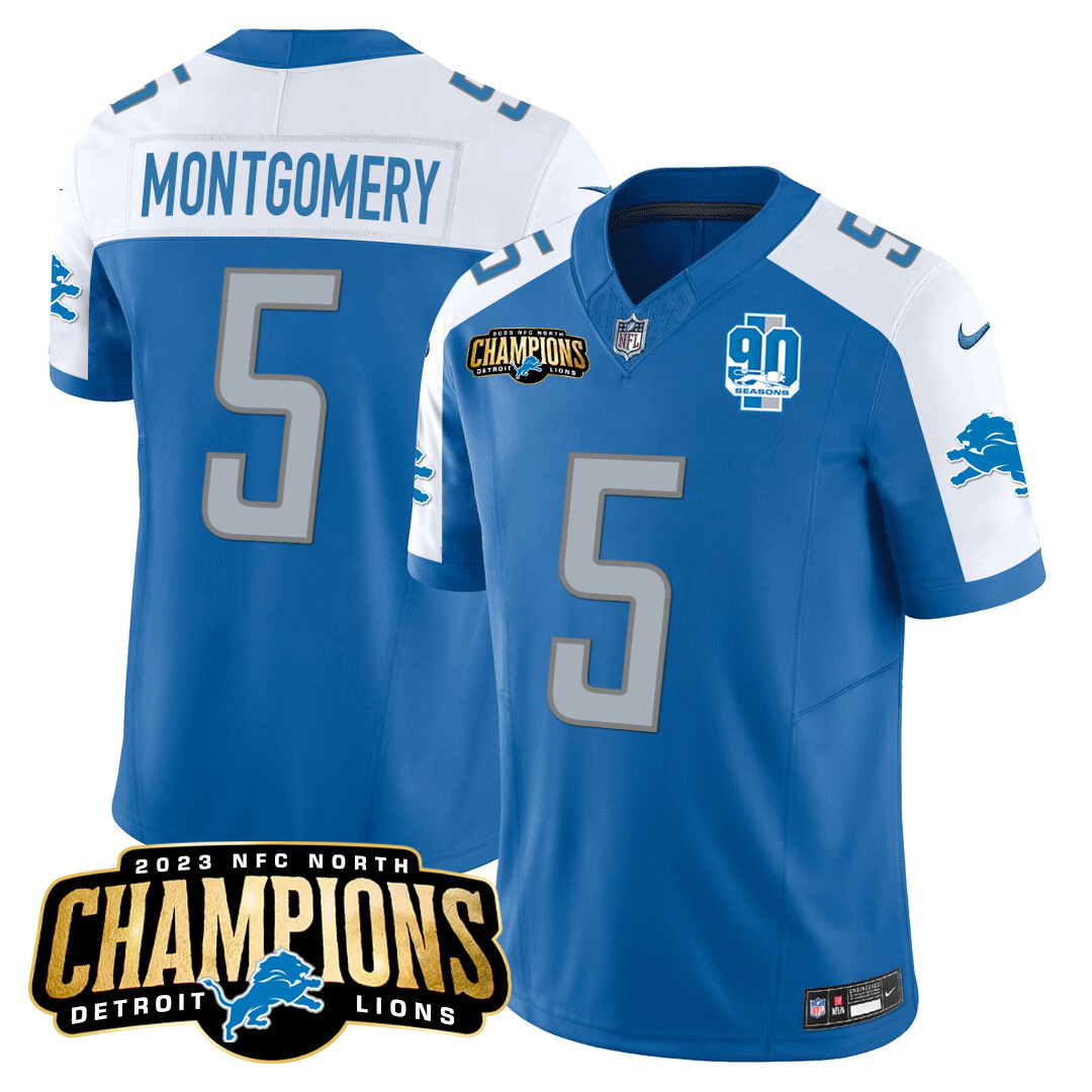 Men's Detroit Lions 2023 NFC North Champions Patch Vapor Jersey V2 - All Stitched - Image 10