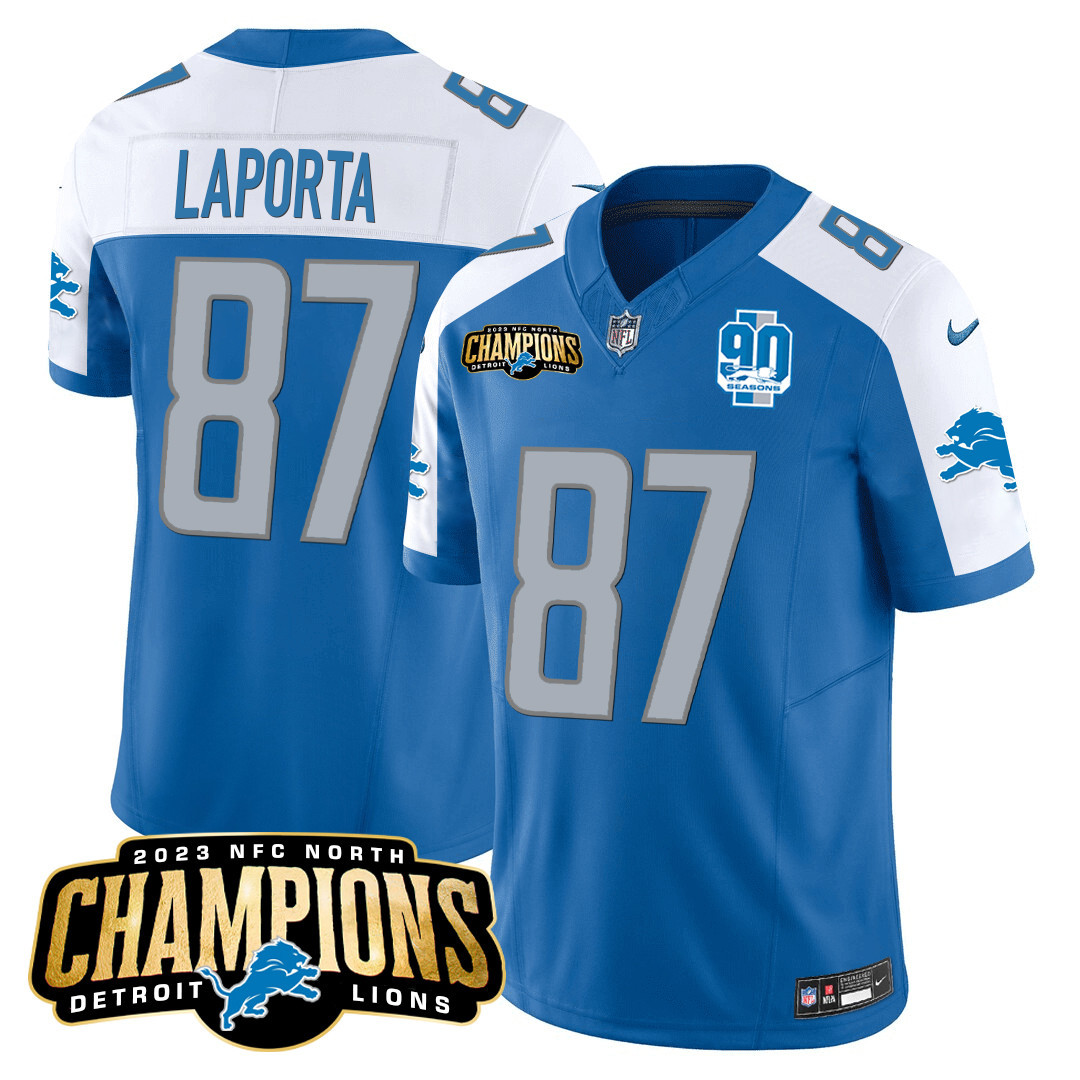 Men's Detroit Lions 2023 NFC North Champions Patch Vapor Jersey V2 - All Stitched - Image 12