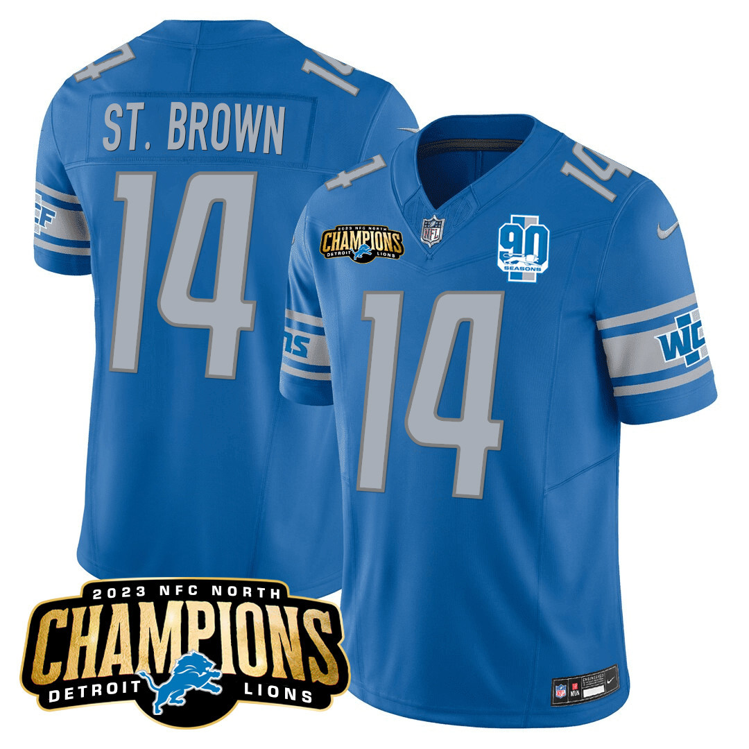 Men's Detroit Lions 2023 NFC North Champions Patch Vapor Jersey V2 - All Stitched - Image 15