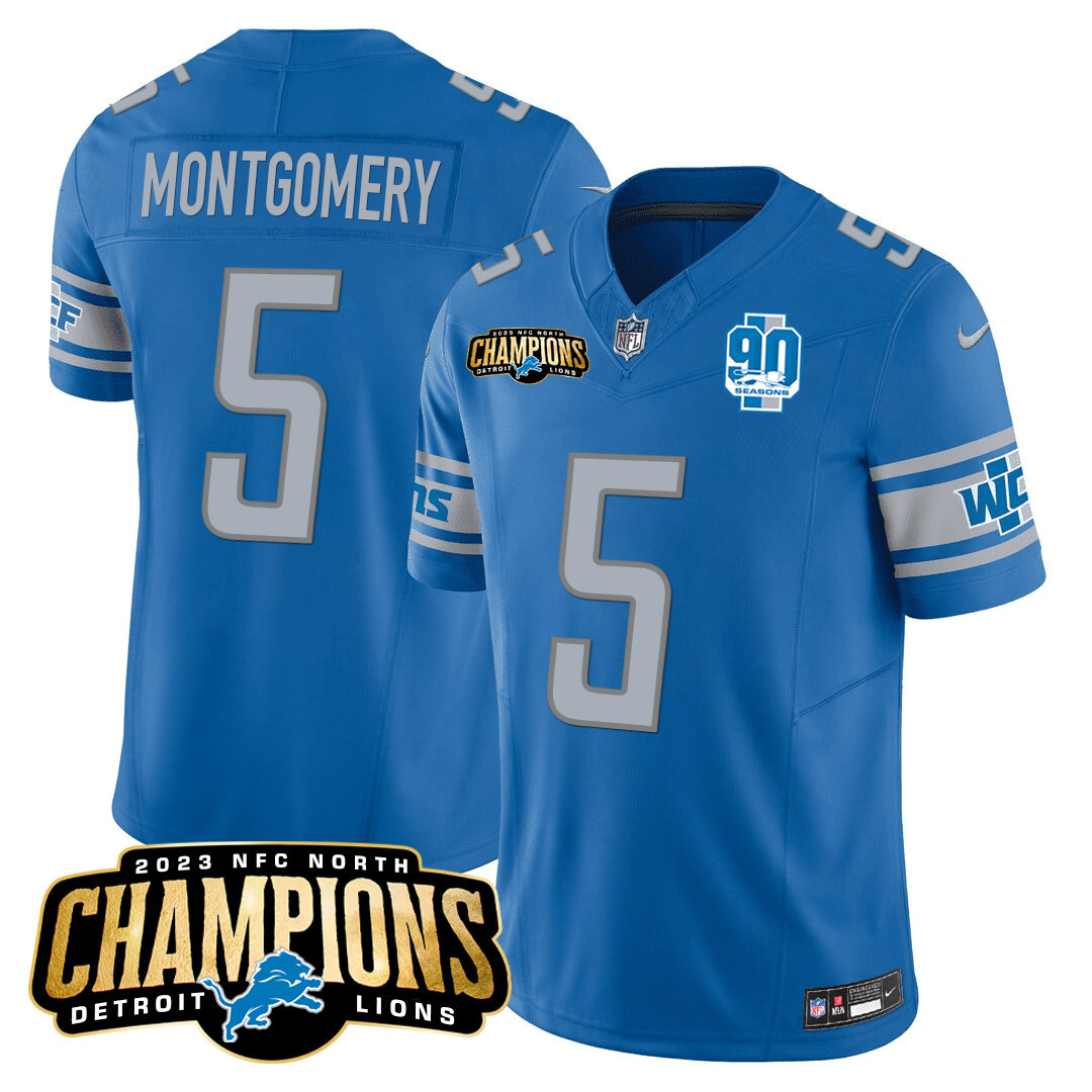 Men's Detroit Lions 2023 NFC North Champions Patch Vapor Jersey V2 - All Stitched - Image 16