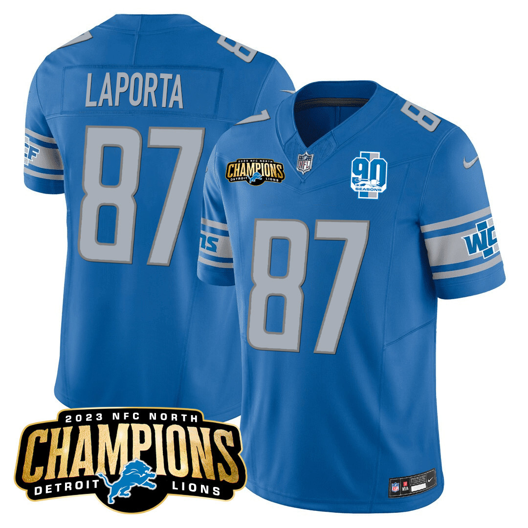 Men's Detroit Lions 2023 NFC North Champions Patch Vapor Jersey V2 - All Stitched - Image 18